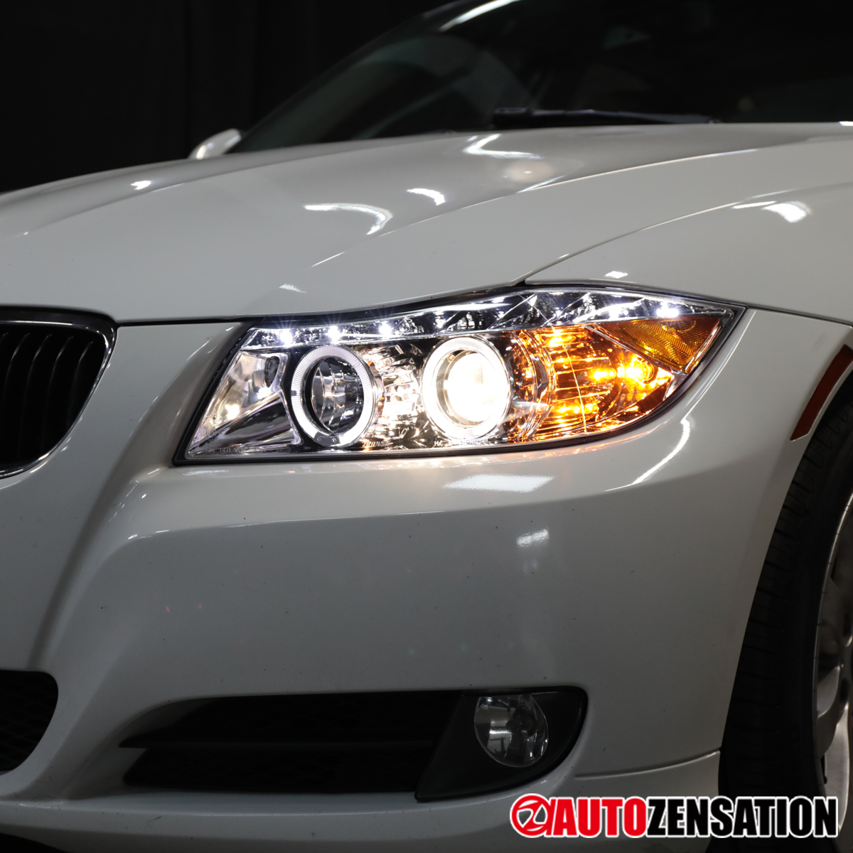 Fit 2006 2007 2008 BMW E90 E91 3-Series Sedan LED Halo Projector