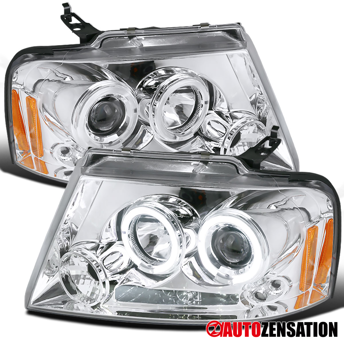 Fit 2004-2008 Ford F-150 Smoke LED Bar Headlights Headlamps Left+Right