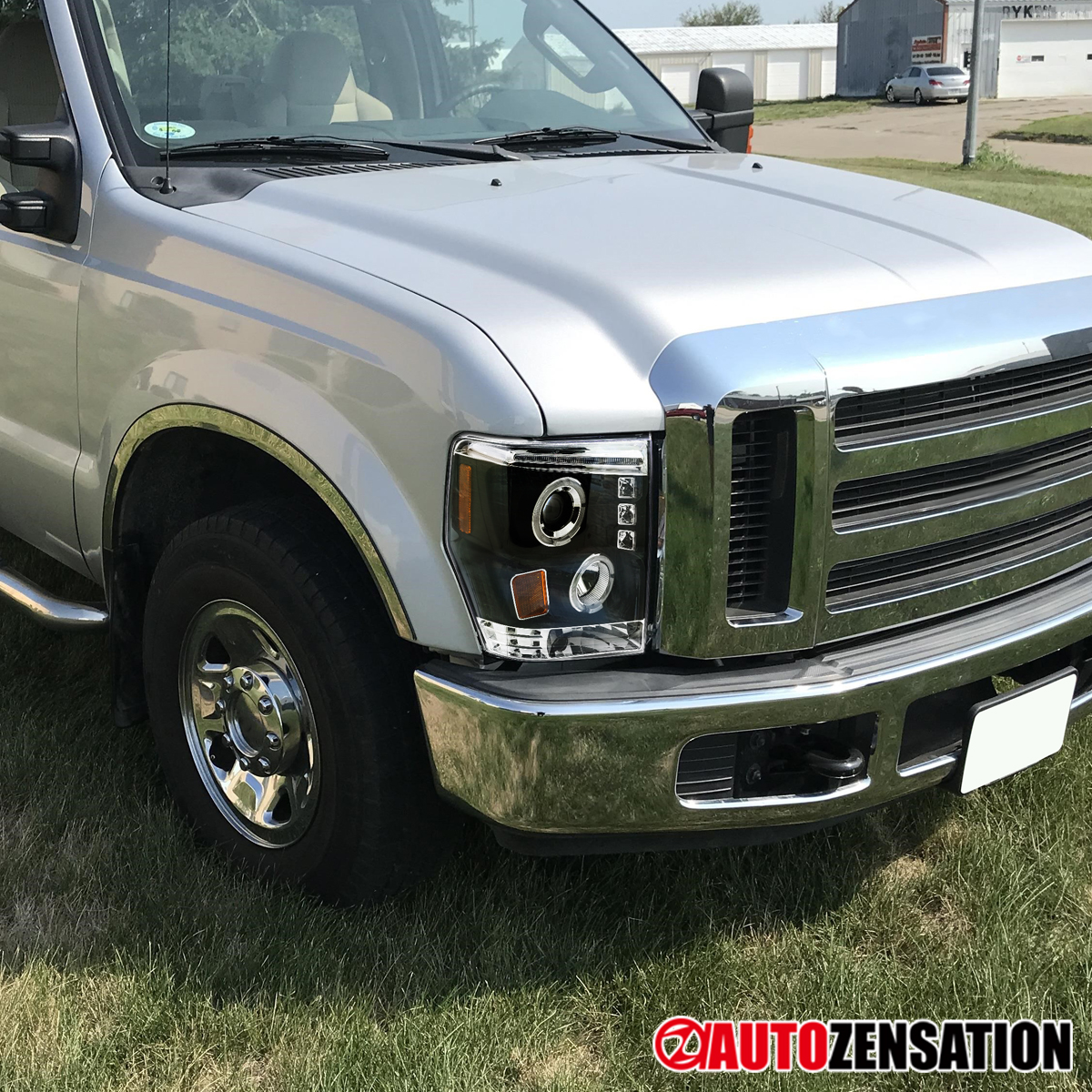 Black LED Halo Projector Headlights For Ford F-250/F-350/F-450 Super Duty 2008-2010