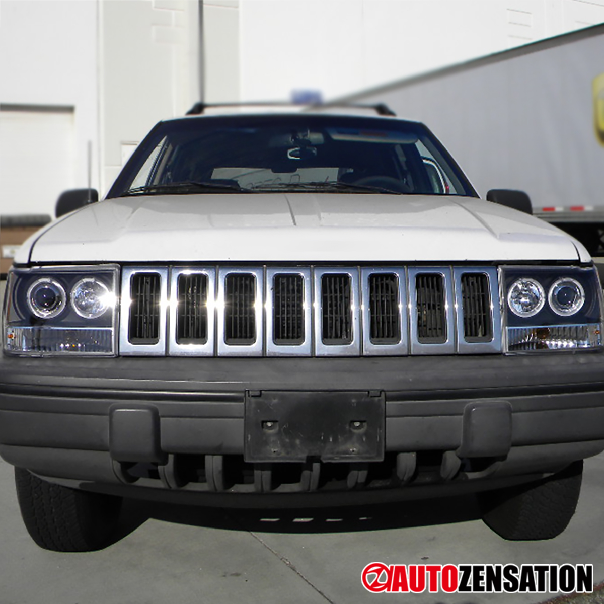 Autozensation Smoke Black LED Halo Projector Headlights For Jeep Grand Cherokee 1993-1996