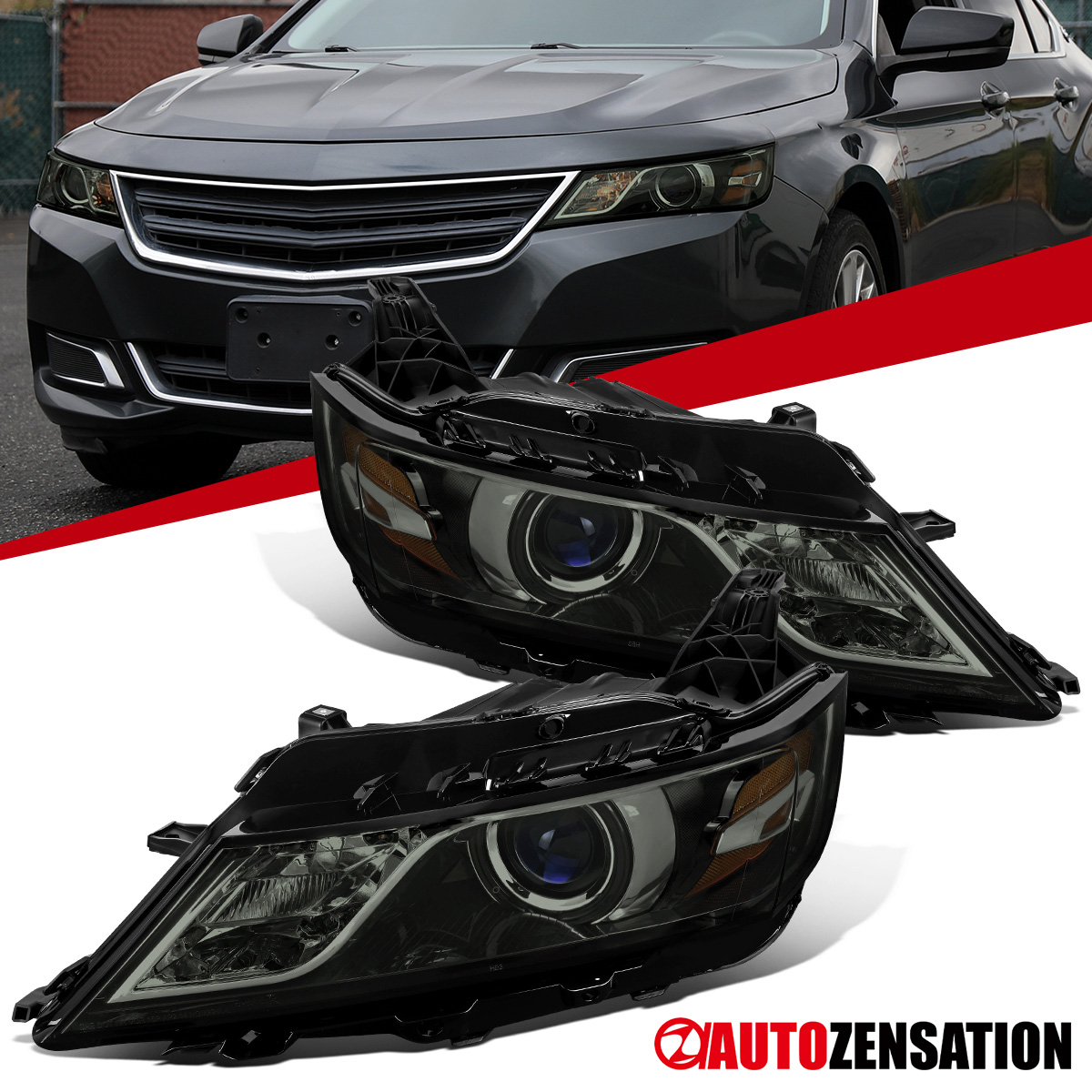 thumbnail image 2 of DTMOTO All Black Halogen Projector Headlights Set For Chevy Impala 2014-2020 – Left & Right, 9005 Bulbs Included, DOT 2 of 6