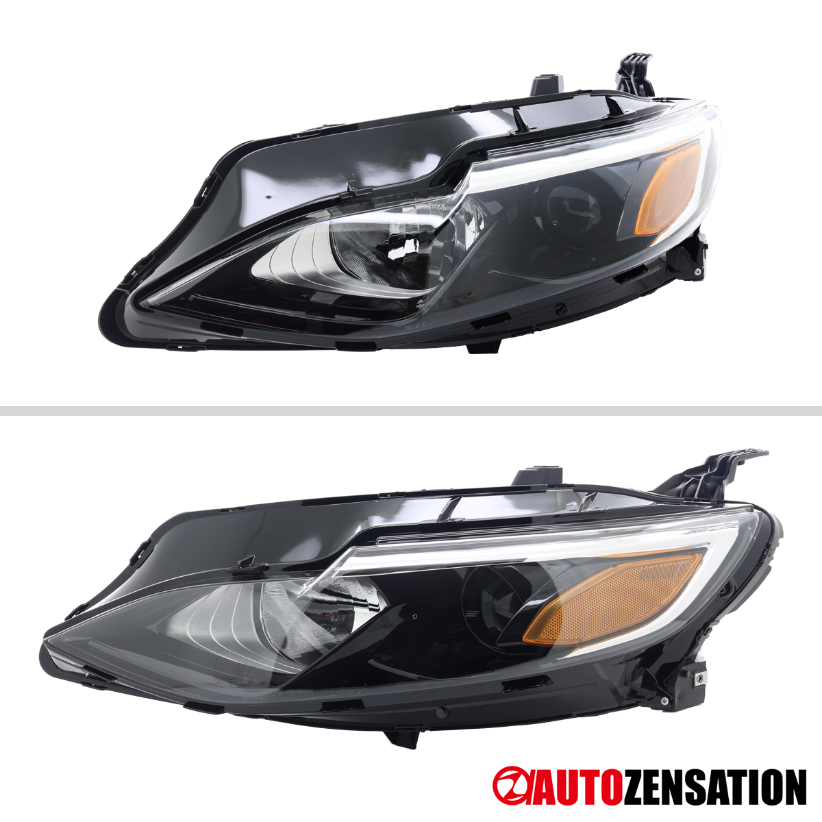 Autozensation Slick Black Halogen Projector Headlights For 2019-2024 Chevy Malibu – Pair (Left+Right)