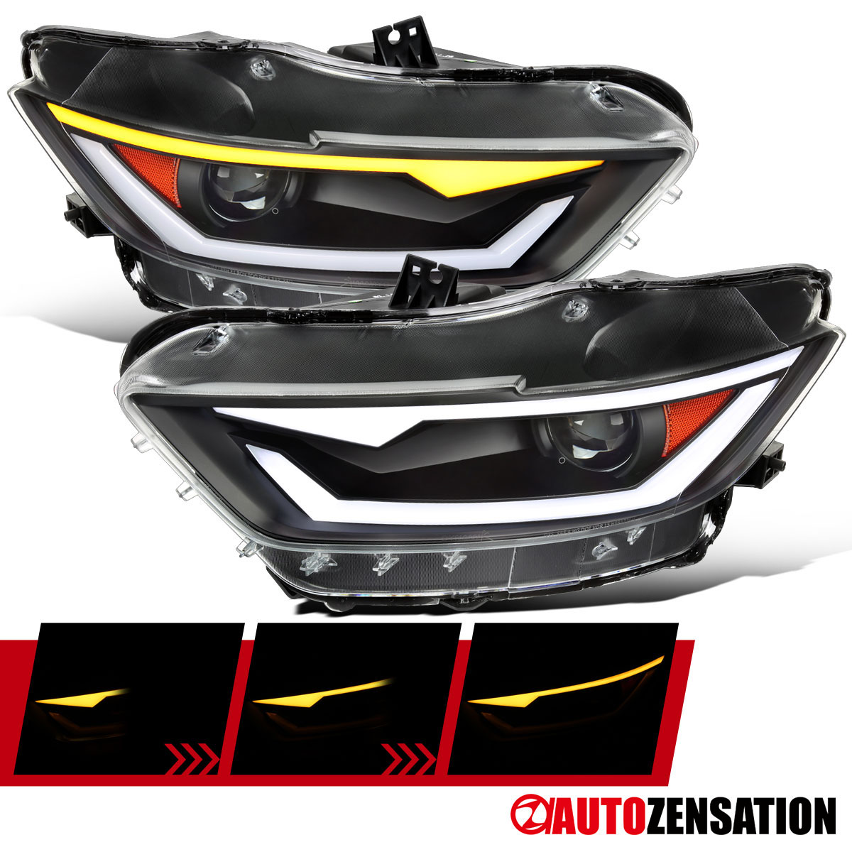 BLACK FIT 2015-2020 Ford Mustang GT Projector Headlights LED Sequential