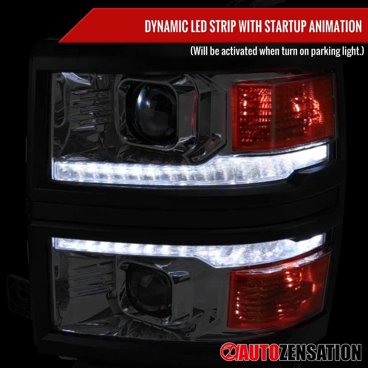 Autozensation Projector Headlights For 2014-2015 Chevy Silverado 1500 – Chrome Housing