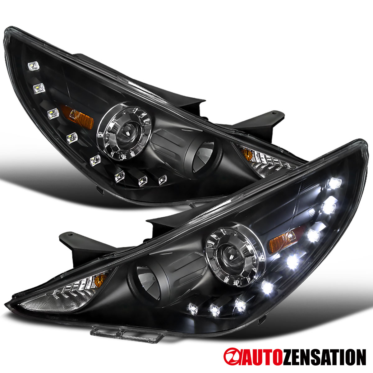For 2011-2014 Hyundai Sonata Black Projector Headlights Lamps+SMD LED