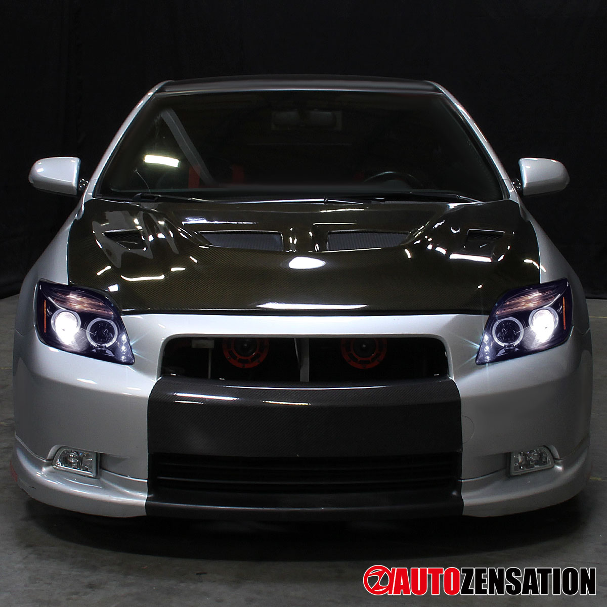 Fit 2005-2010 Scion tC Black Smoke LED Halo Projector Headlights