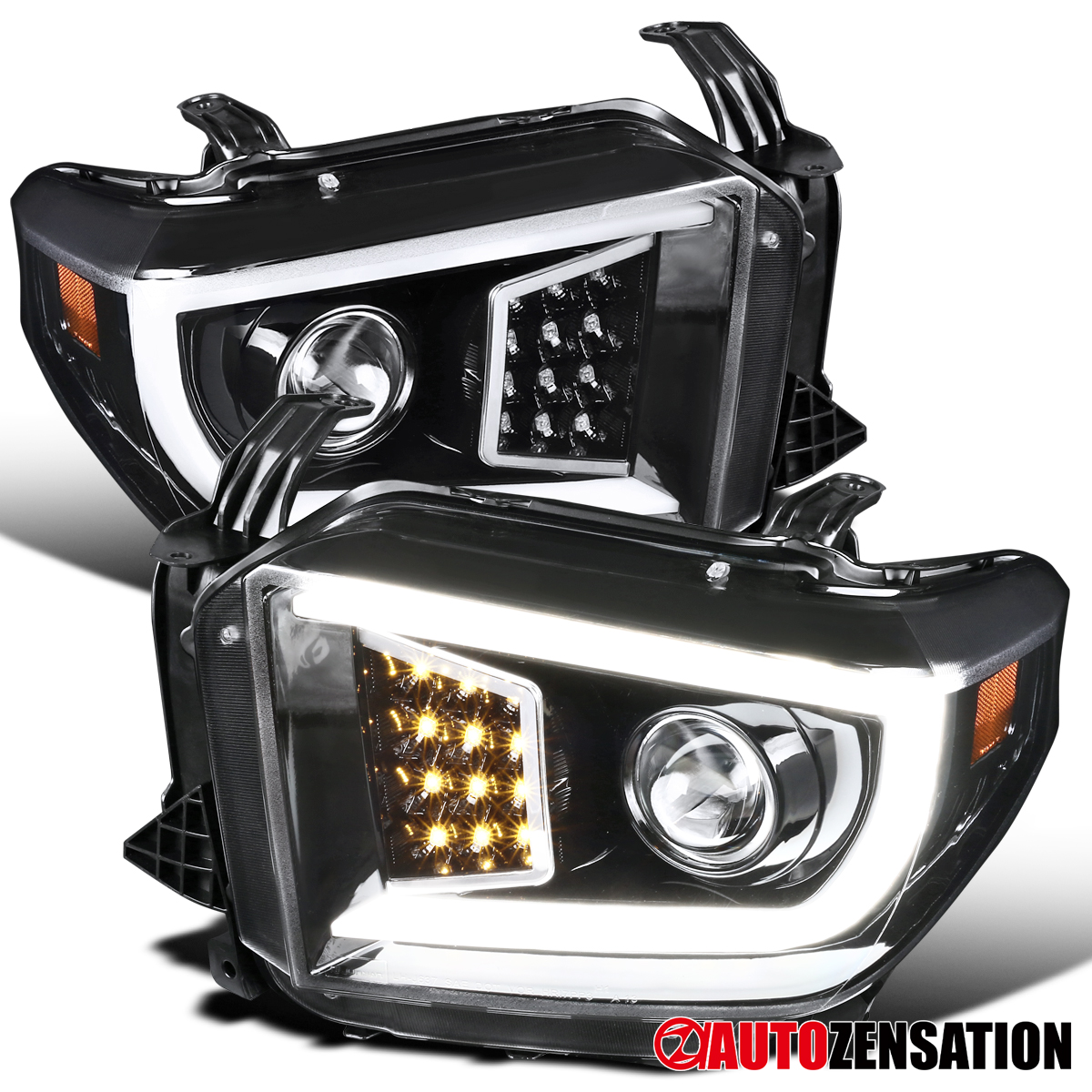Autozensation Black LED Tube Headlights For 2014–2021 Toyota Tundra – Left & Right Pair