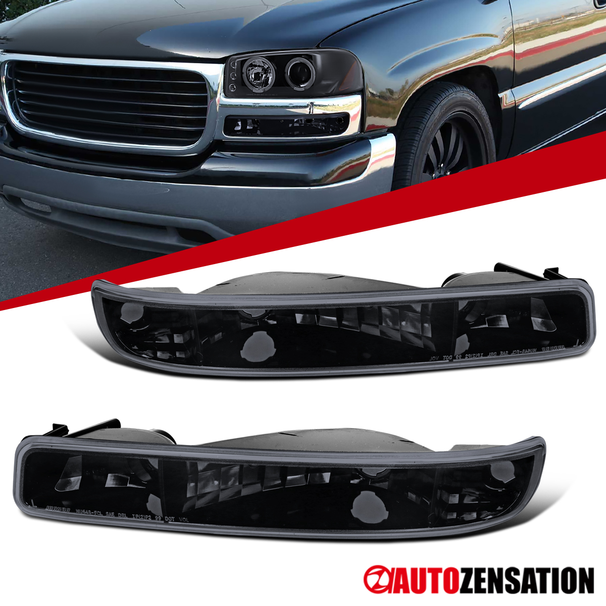 Autozensation Front Bumper Signal Light Set Left+Right For GMC Sierra 1500/2500 & Yukon 1999-2006 – Clear Lens, Chrome Housing, Halogen