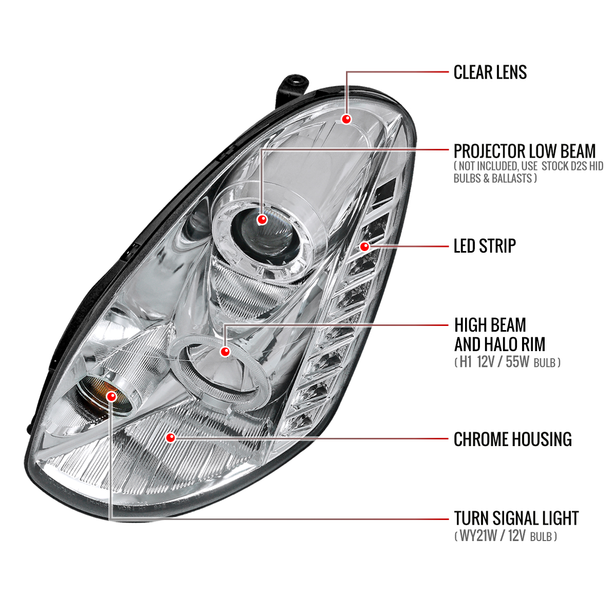 Spec-D Tuning LED Halo Projector Headlights For 2005-2006 Infiniti G35 Sedan - Chrome Housing