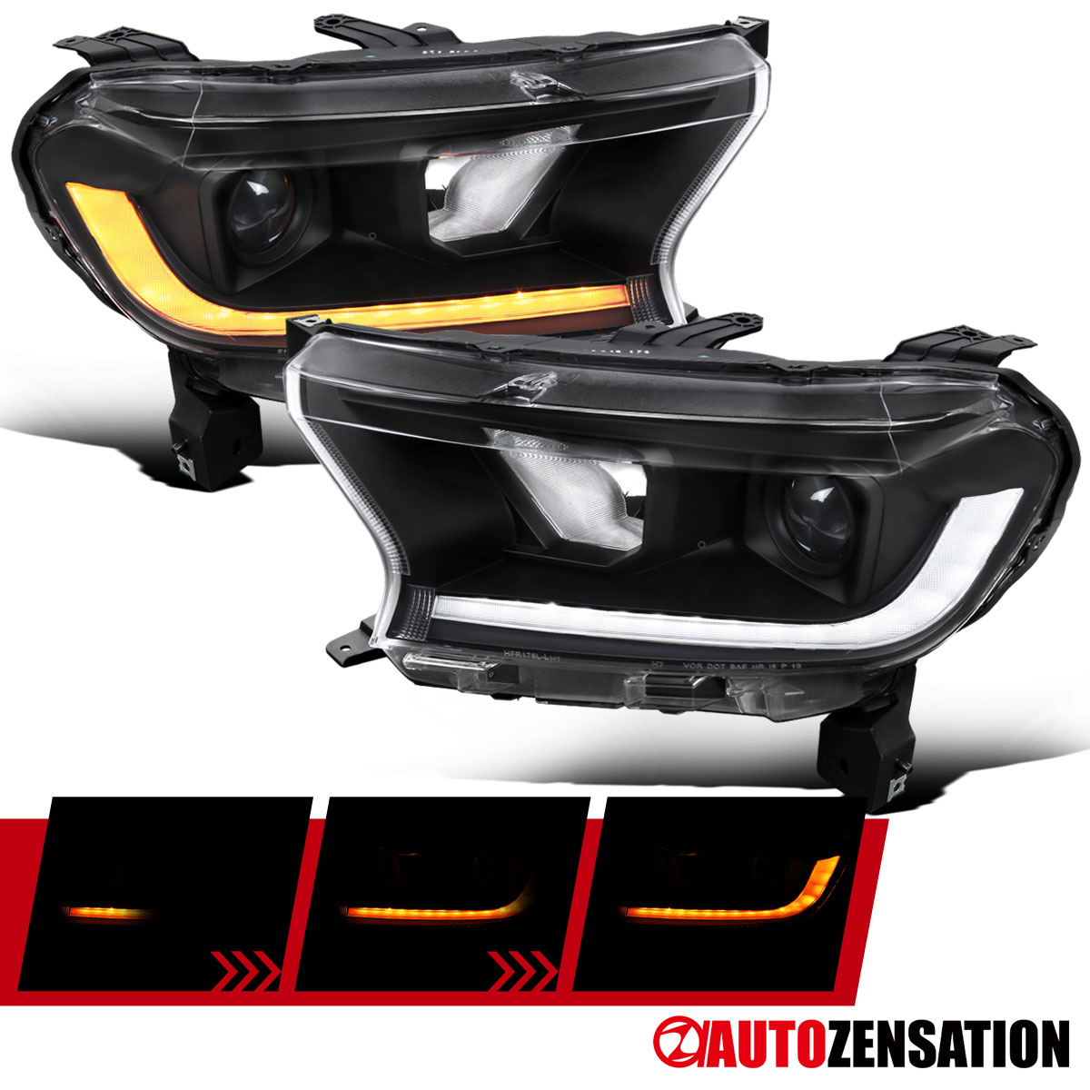 Spec-D Tuning Projector Headlights For 2019-2023 Ford Ranger – Sequential LED Signals