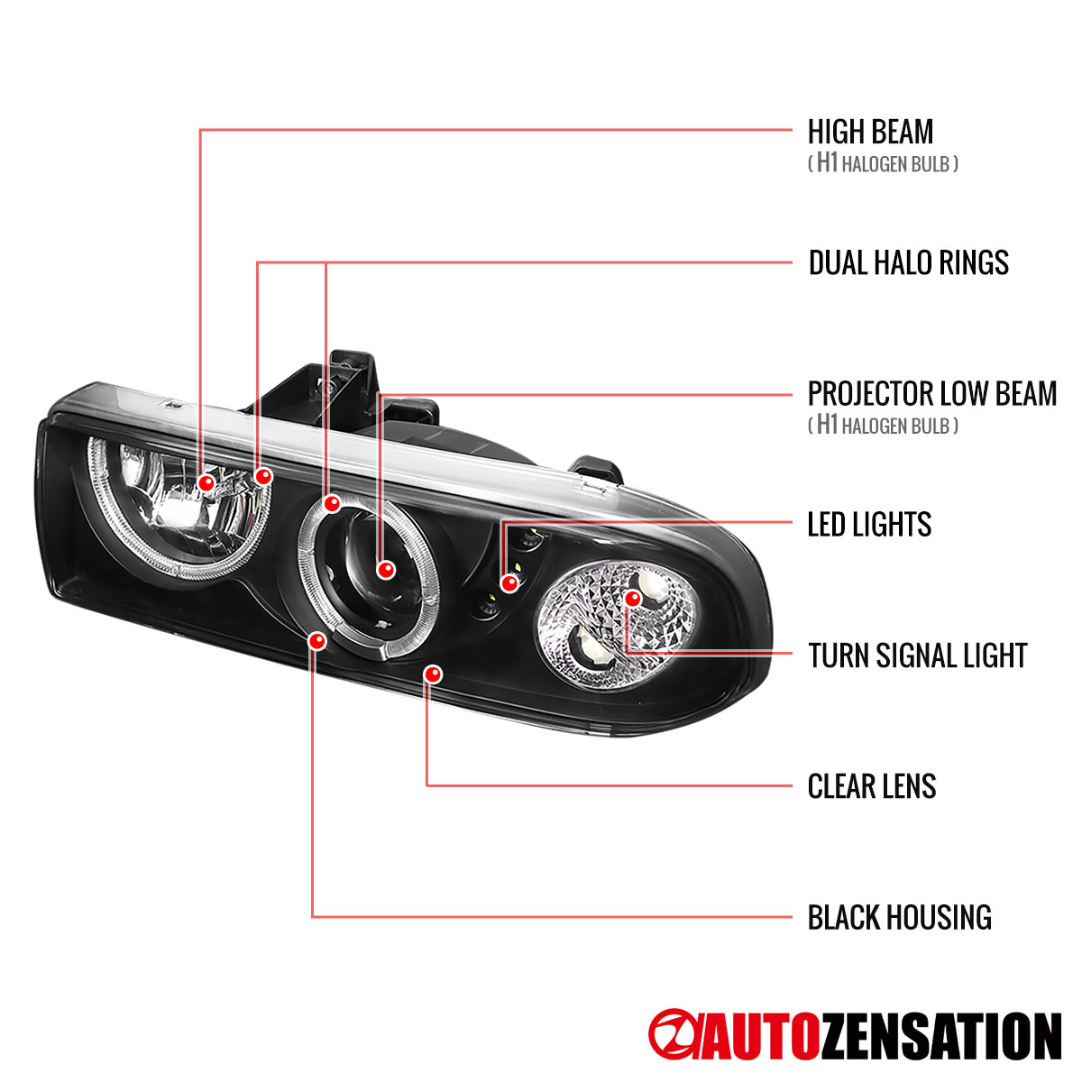 For 98-04Chevy S10 Blazer Pickup Black LED Halo Projector Headlights