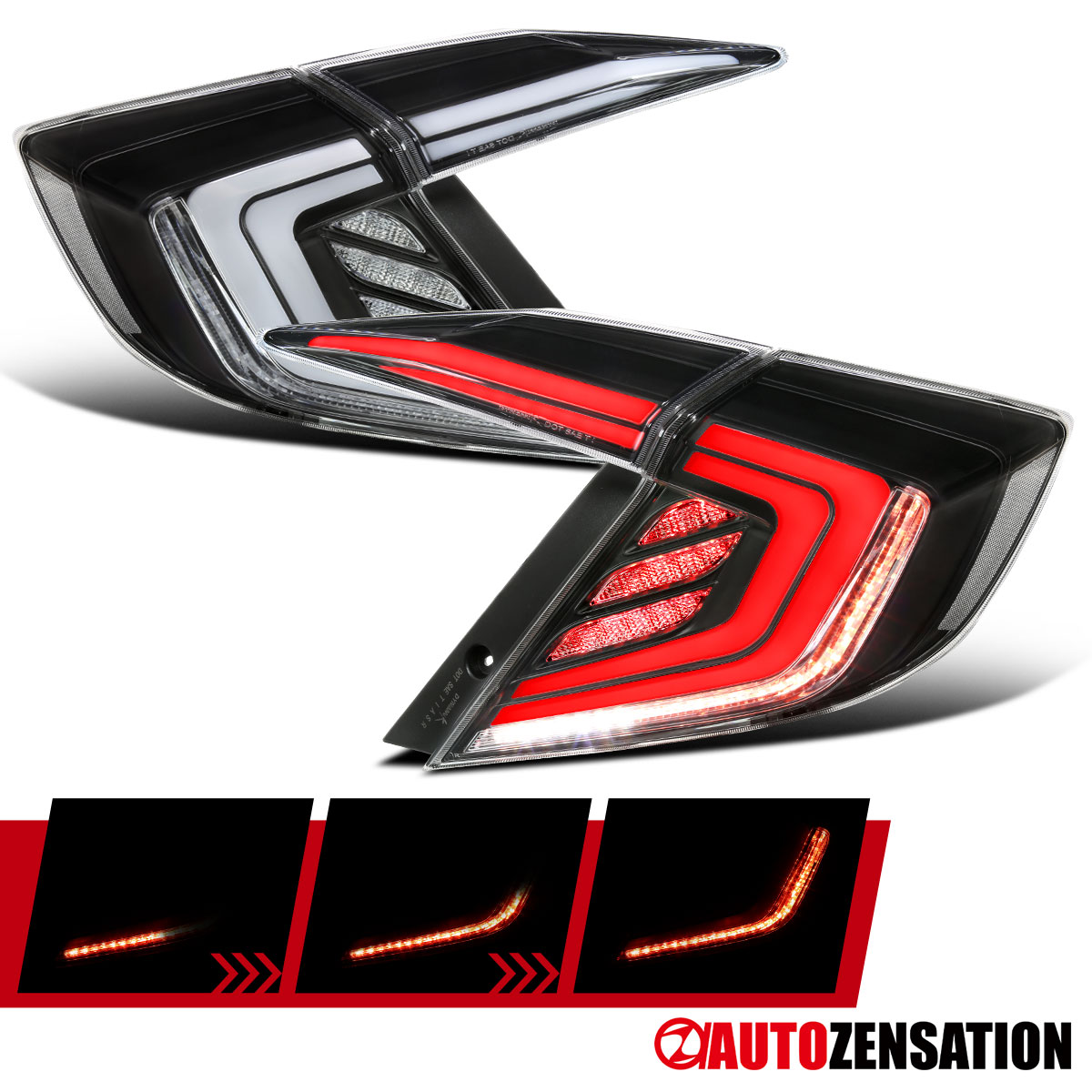 Maxcomotors Black LED Tail Lights For 2016-2021 Honda Civic Sedan – Sequential Turn Signals & Switchback (Pair, Clear Lens)