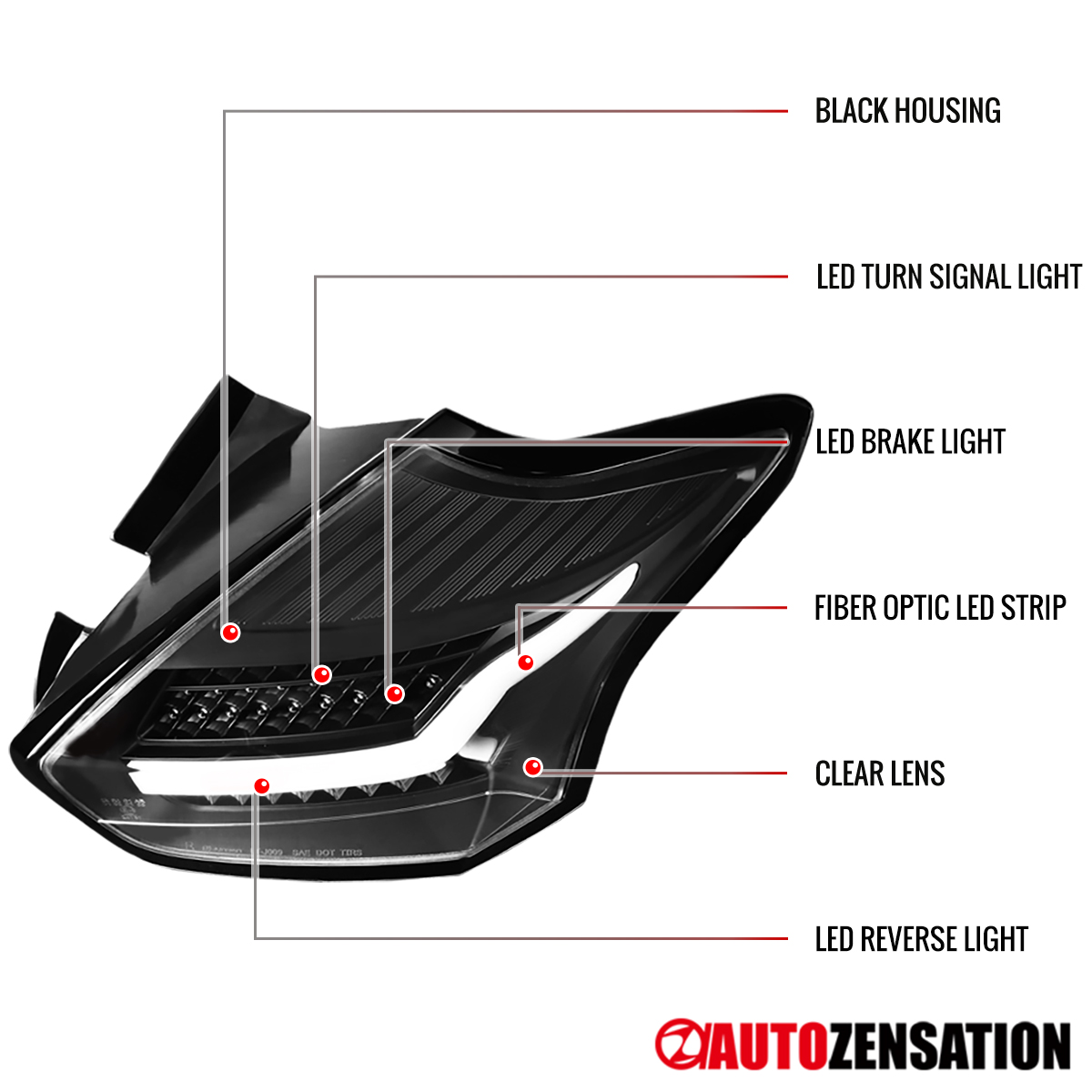 Fit 2015 2016 2017 2018 Ford Focus Hatchback LED Tail Lights Brake