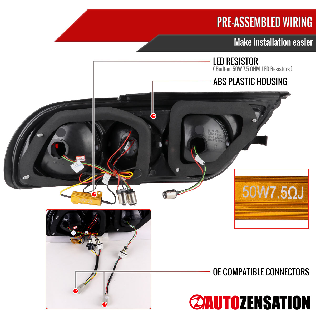 Red Fit 1991-1998 180SX RPS13 240SX S13 S14 LED Tail Lights Lamps