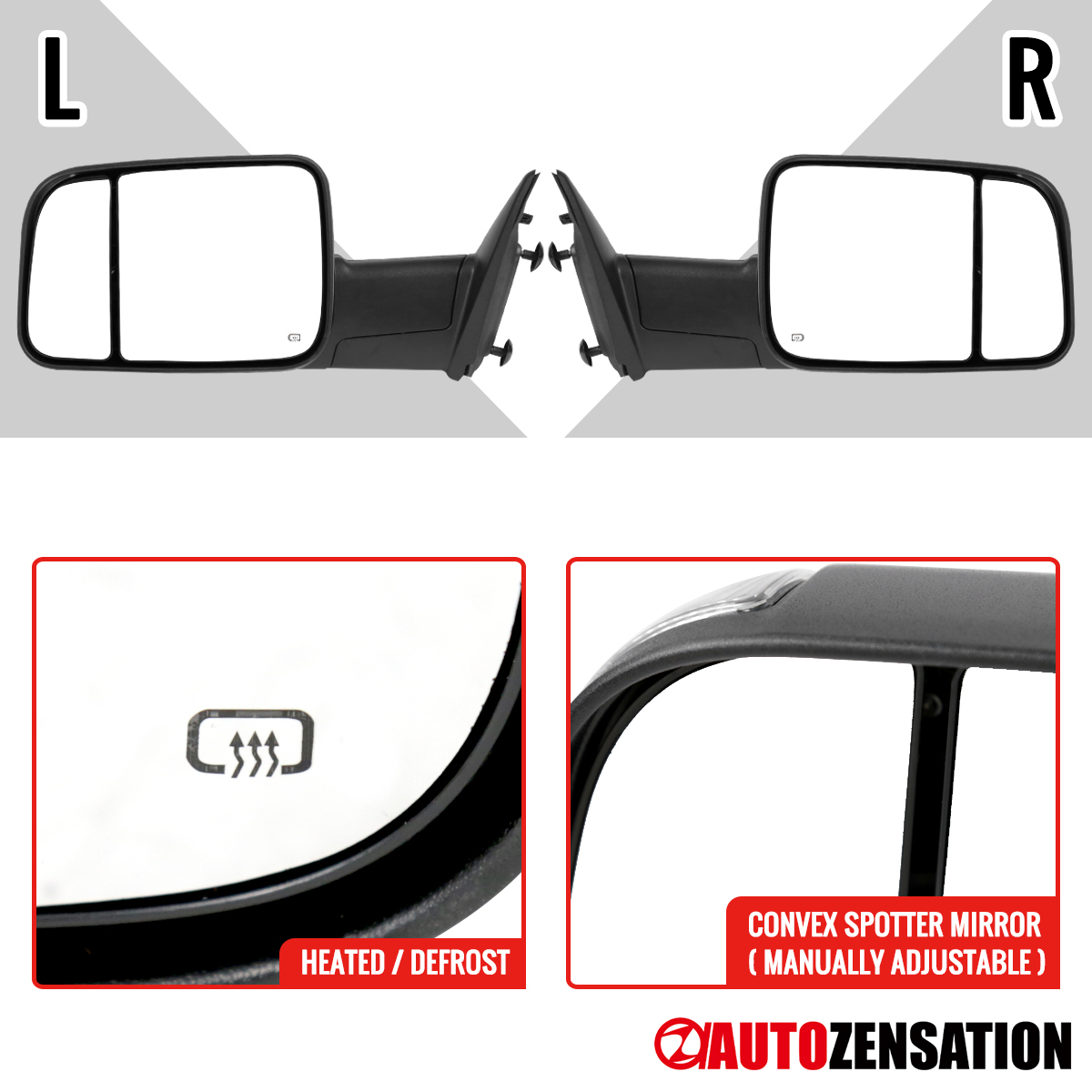 For 2013-2015 Dodge Ram 1500 2500 3500 Tow Mirrors+LED Puddle+LED Turn