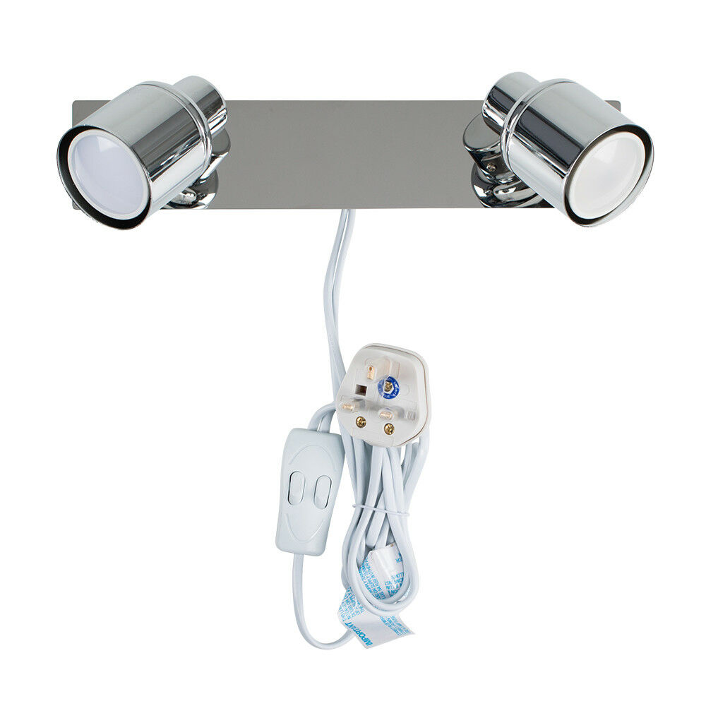 Plug In Easy Fit LED Twin 2 Way Wall Spot Lights Spotlights Reading