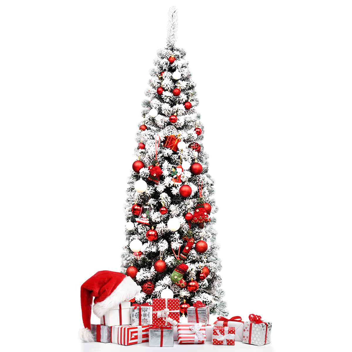 Topbuy Bleistift Künstlicher Weihnachtsbaum Schnee beflockt Bleistiftbaum mit Flexiblen - Bild 9 von 24