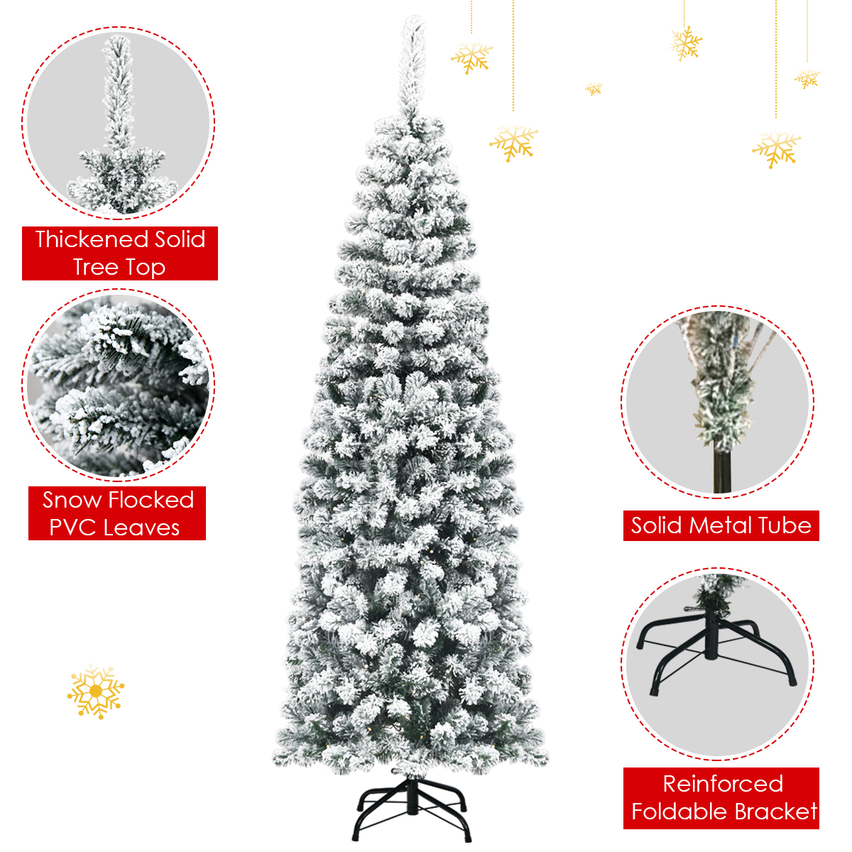 Topbuy Bleistift Künstlicher Weihnachtsbaum Schnee beflockt Bleistiftbaum mit Flexiblen - Bild 13 von 24