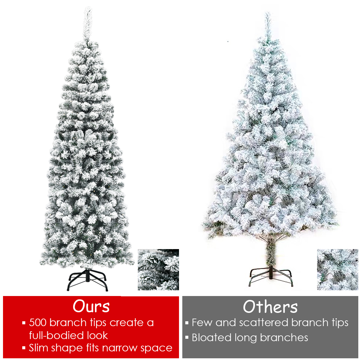Topbuy Bleistift Künstlicher Weihnachtsbaum Schnee beflockt Bleistiftbaum mit Flexiblen - Bild 14 von 24