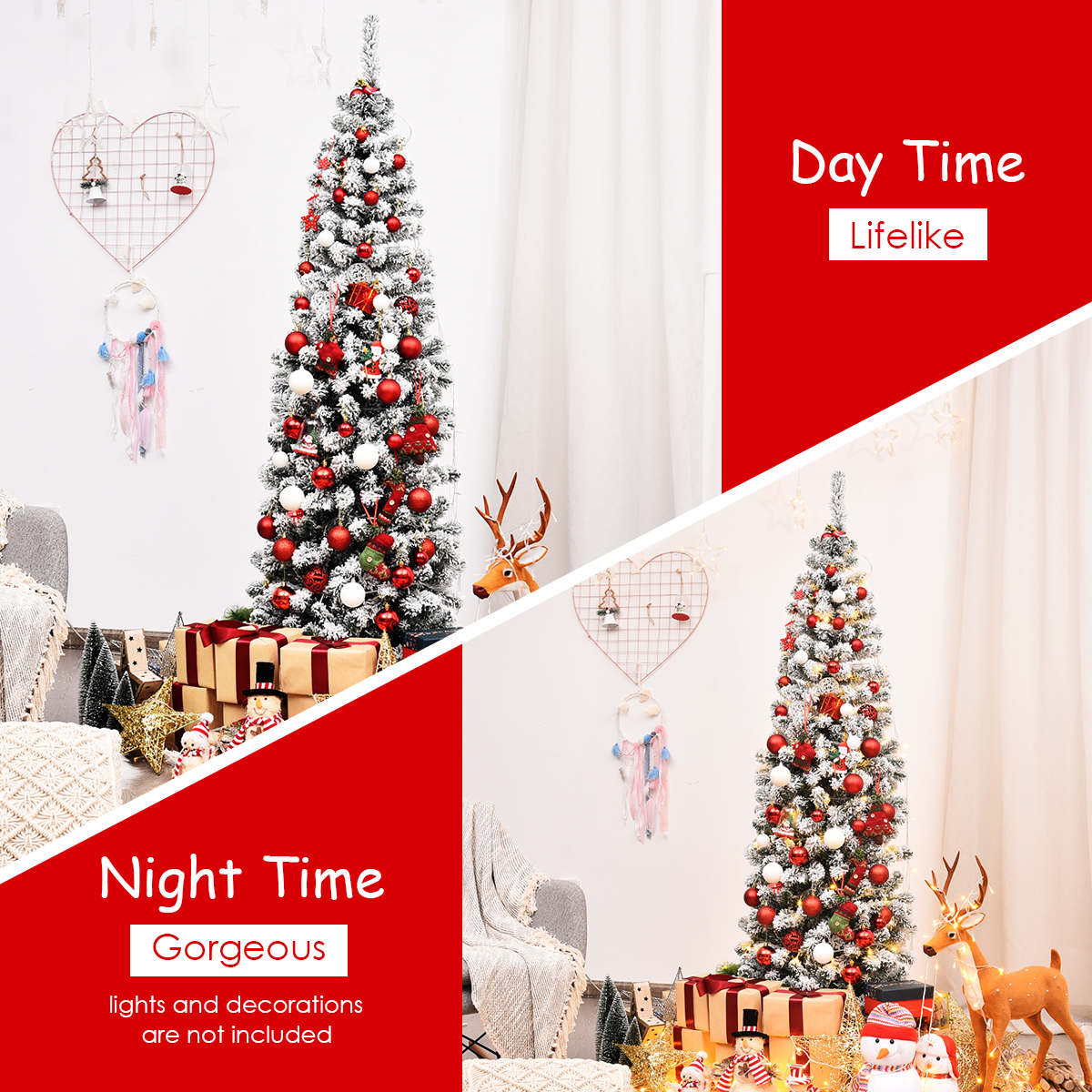 Topbuy Bleistift Künstlicher Weihnachtsbaum Schnee beflockt Bleistiftbaum mit Flexiblen - Bild 15 von 24