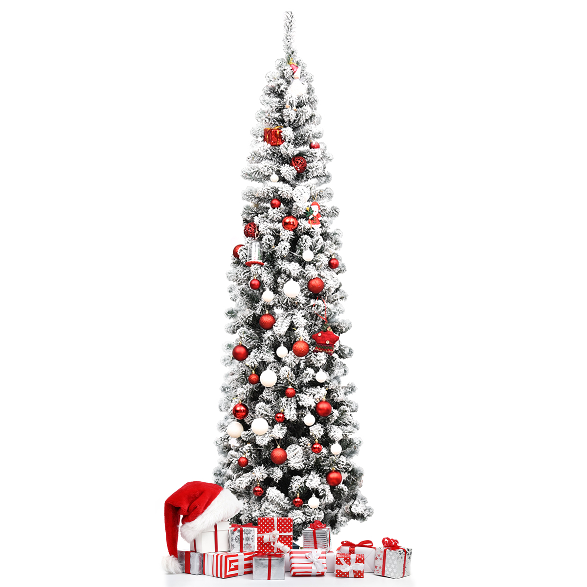 Topbuy Bleistift Künstlicher Weihnachtsbaum Schnee beflockt Bleistiftbaum mit Flexiblen - Bild 17 von 24