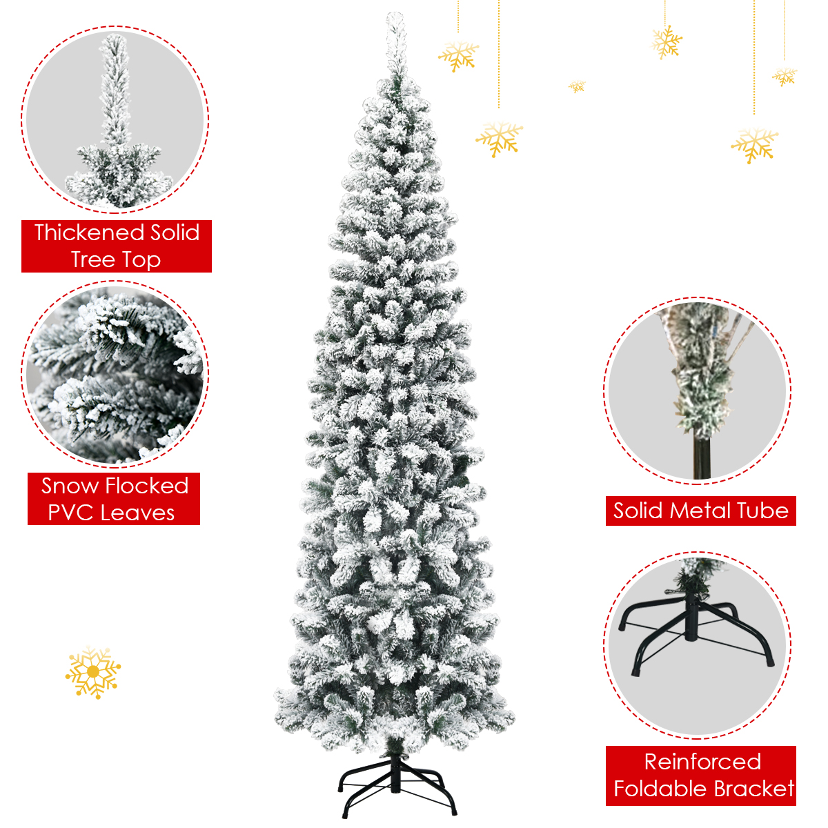 Topbuy Bleistift Künstlicher Weihnachtsbaum Schnee beflockt Bleistiftbaum mit Flexiblen - Bild 21 von 24