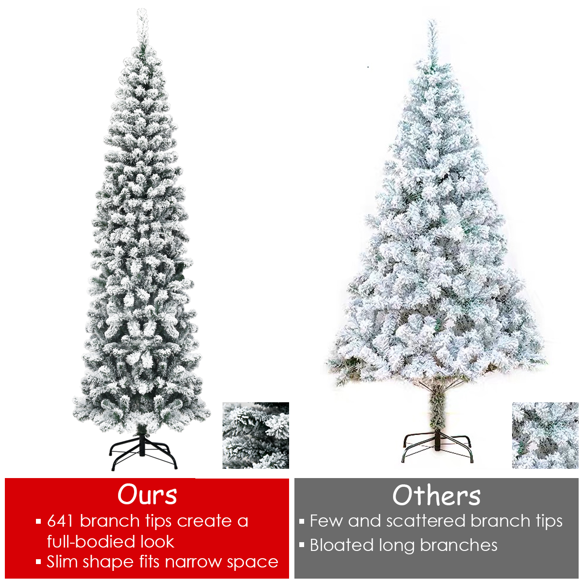Topbuy Bleistift Künstlicher Weihnachtsbaum Schnee beflockt Bleistiftbaum mit Flexiblen - Bild 22 von 24