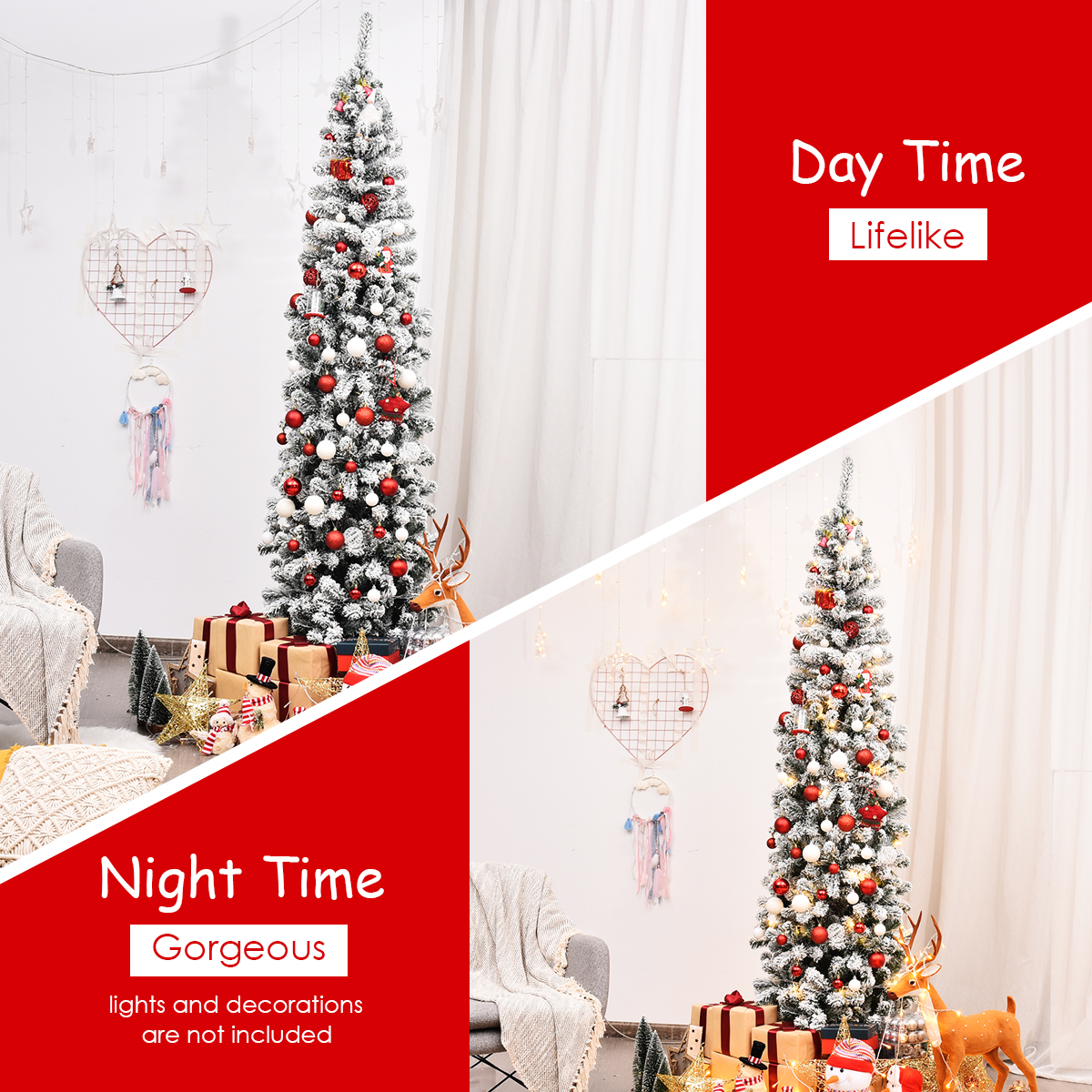 Topbuy Bleistift Künstlicher Weihnachtsbaum Schnee beflockt Bleistiftbaum mit Flexiblen - Bild 23 von 24