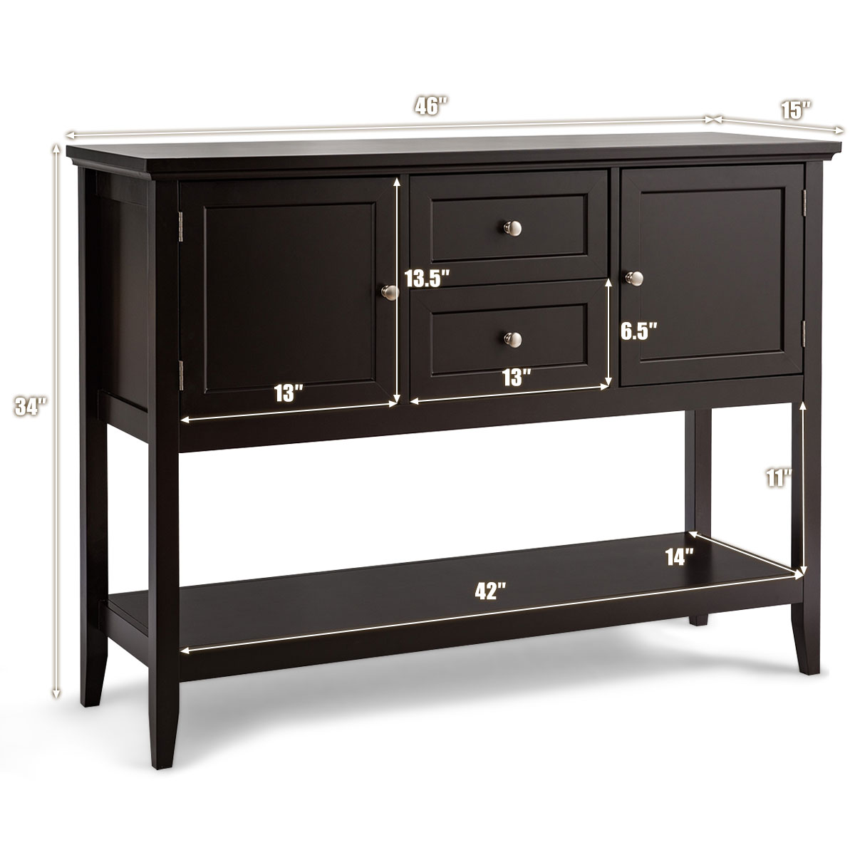 Topbuy Wooden Sideboard Buffet Console Table W/ 2 Drawers & Doors & Bottom Shelf