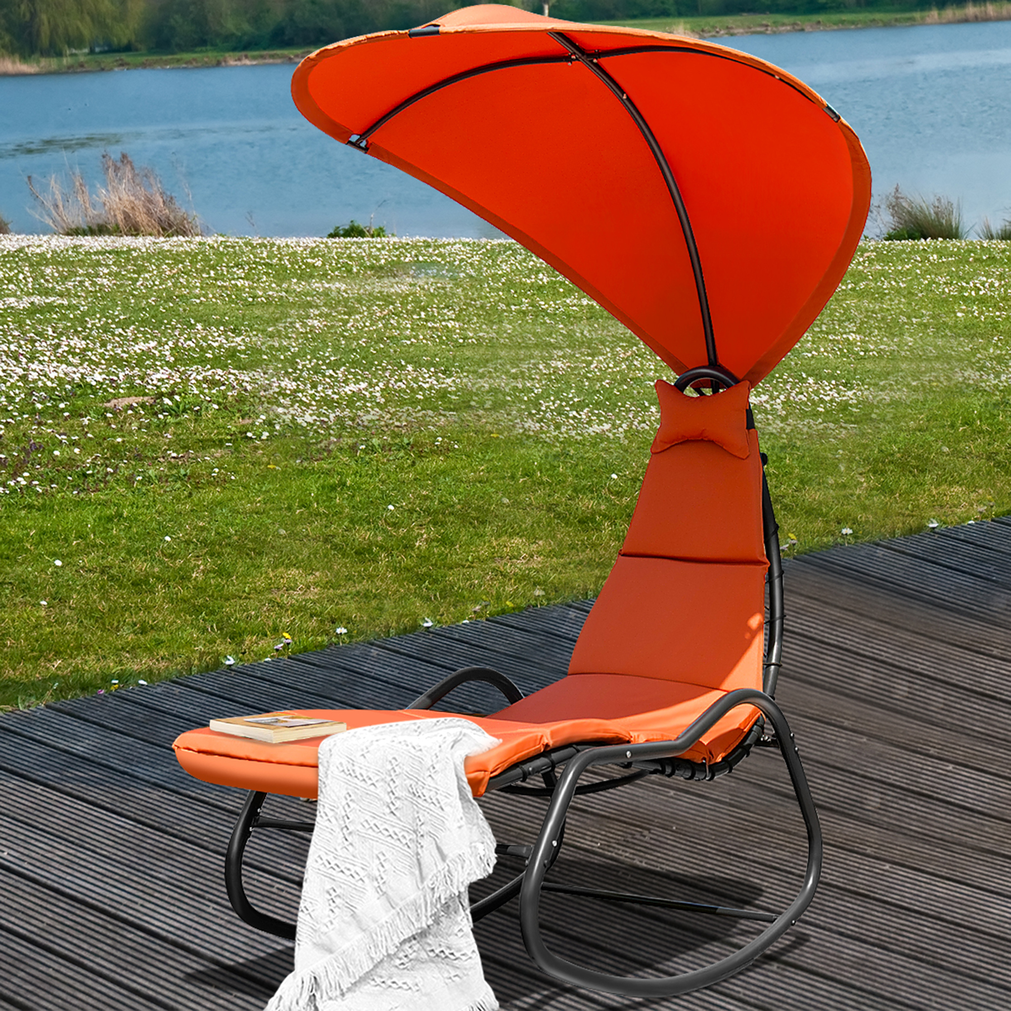 Topbuy Outdoor Chaise Hanging Chair Swing Cushioned Canopy Lounger