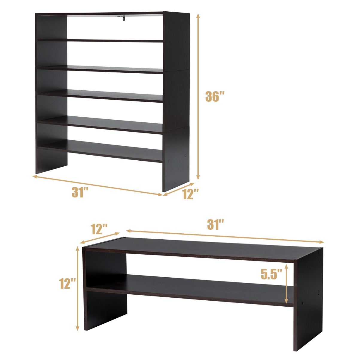Topbuy 5-Tier Stackable Shoe Rack 31" Width Organizer Shelf