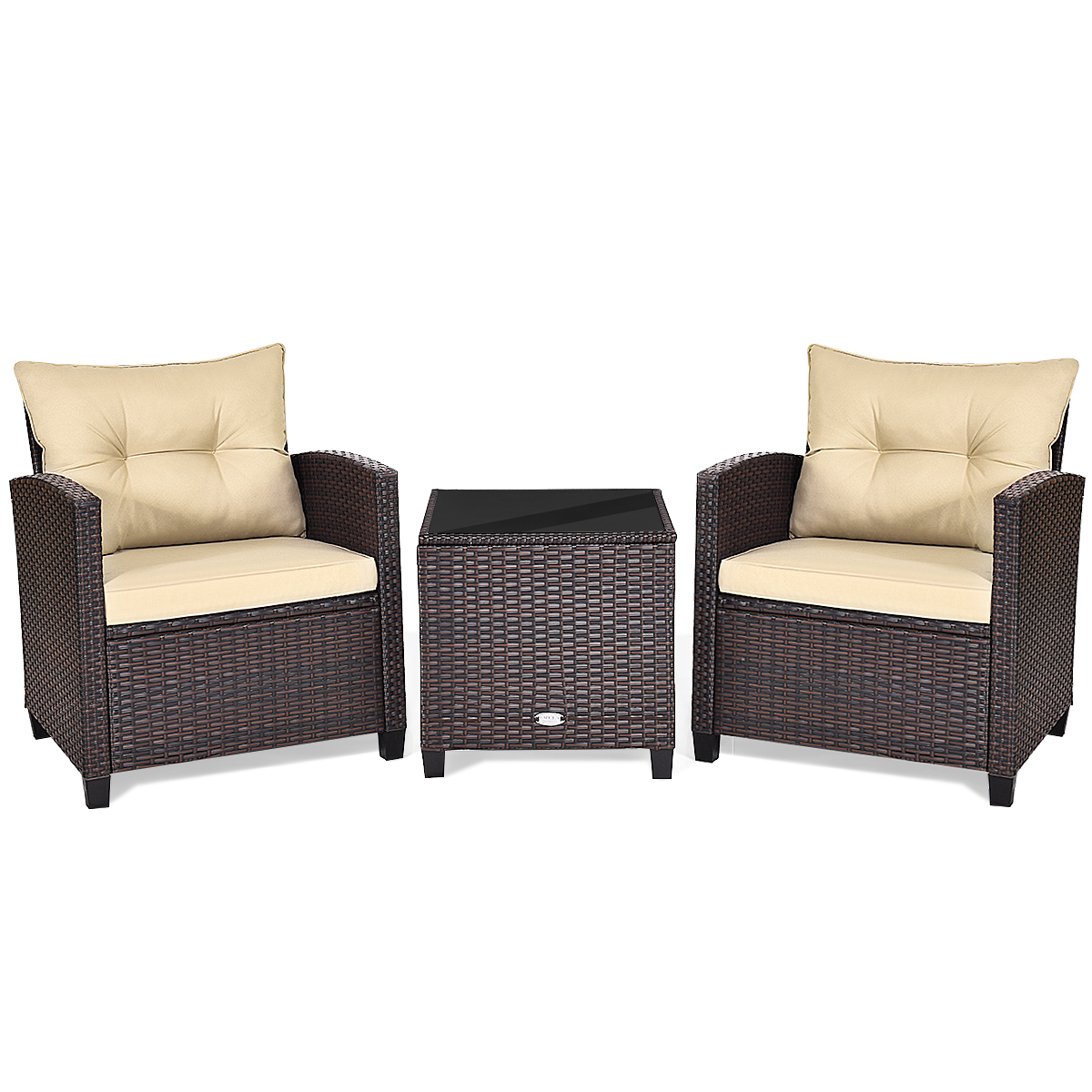 Topbuy 3 PCS Wicker Patio Rattan Furniture Set Cushioned Outdoor