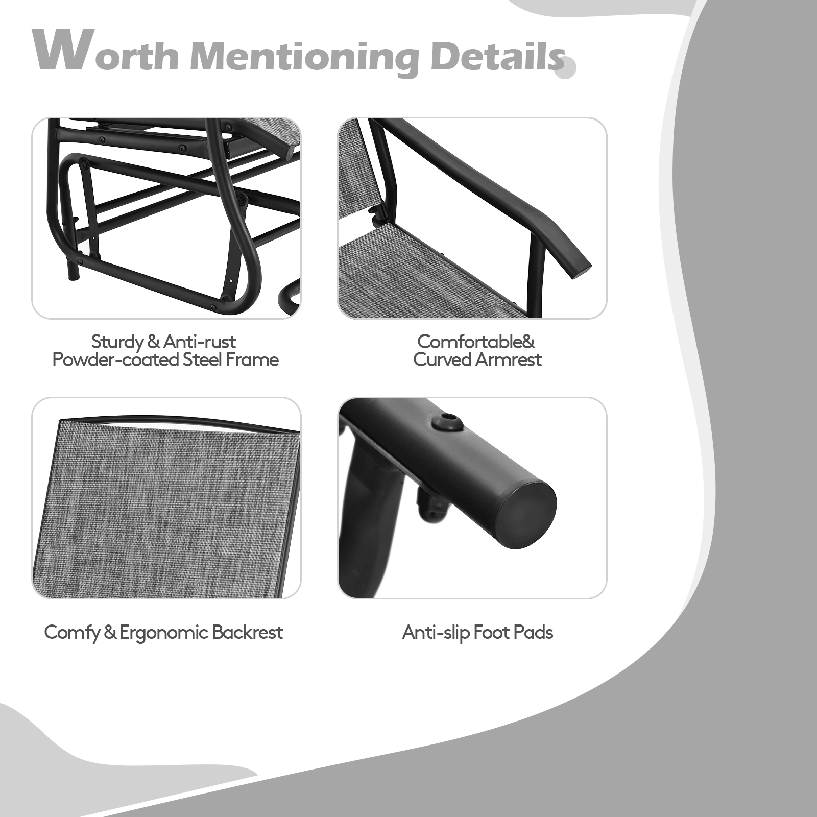 Patiojoy Patio Loveseat Rocking 2 Person Outdoor Double Glider Chair ...