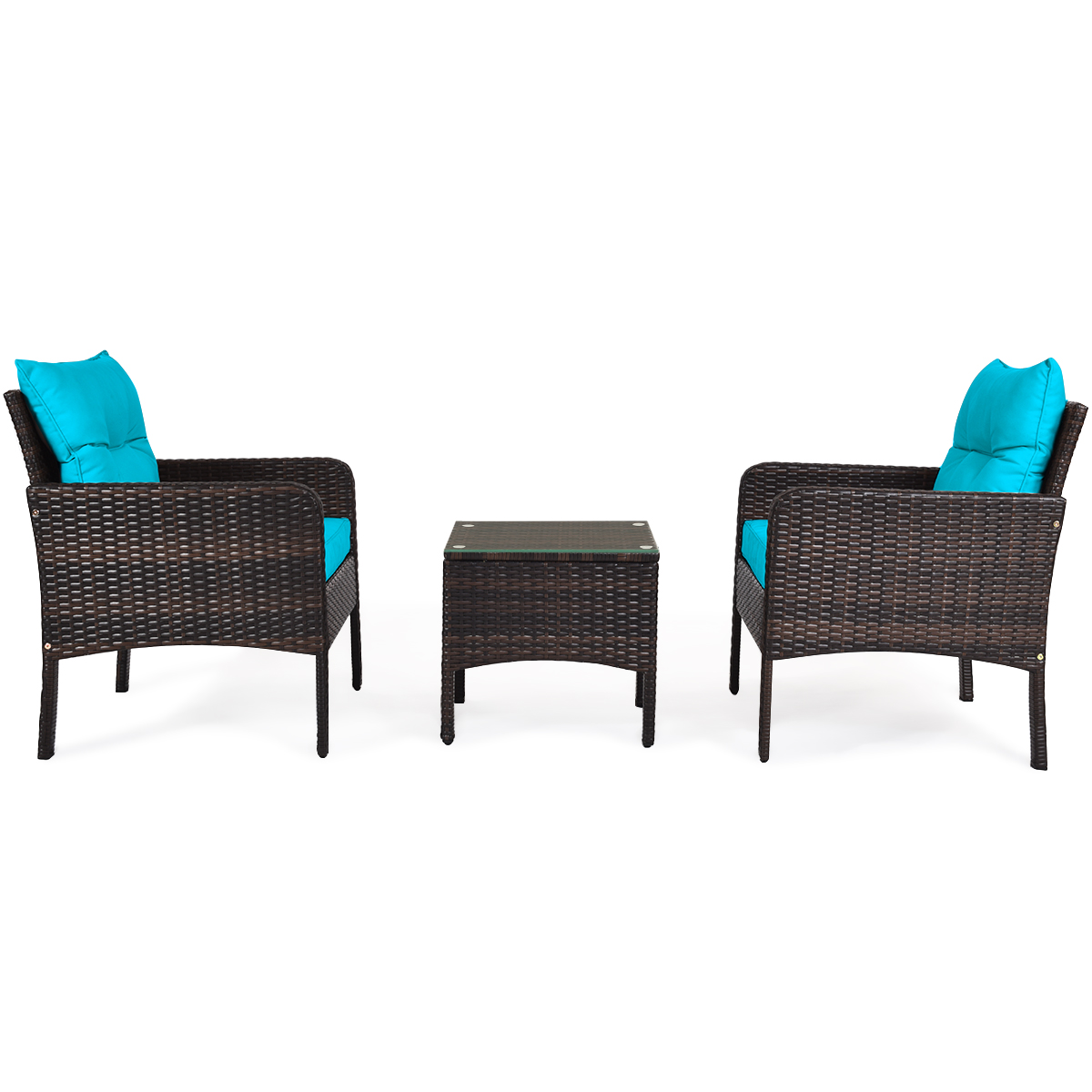 Patiojoy 3PCS Outdoor Patio Rattan Wicker Conversation Set W/Cushions