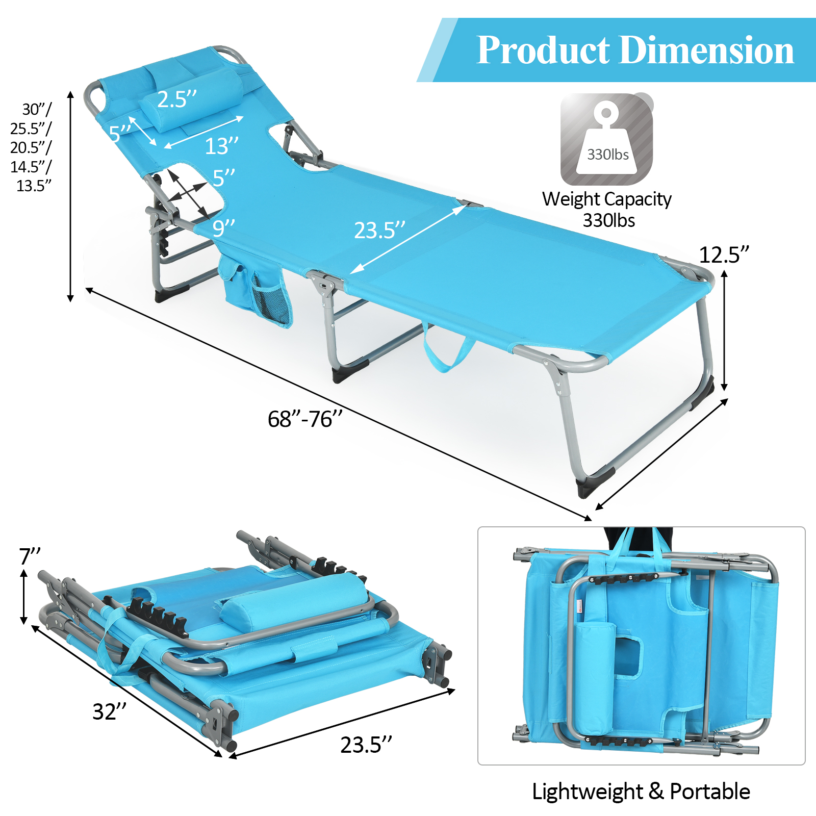 Patiojoy Beach Lounge Chair Reclining Chair with 5 Adjustable Positions - Picture 34 of 40
