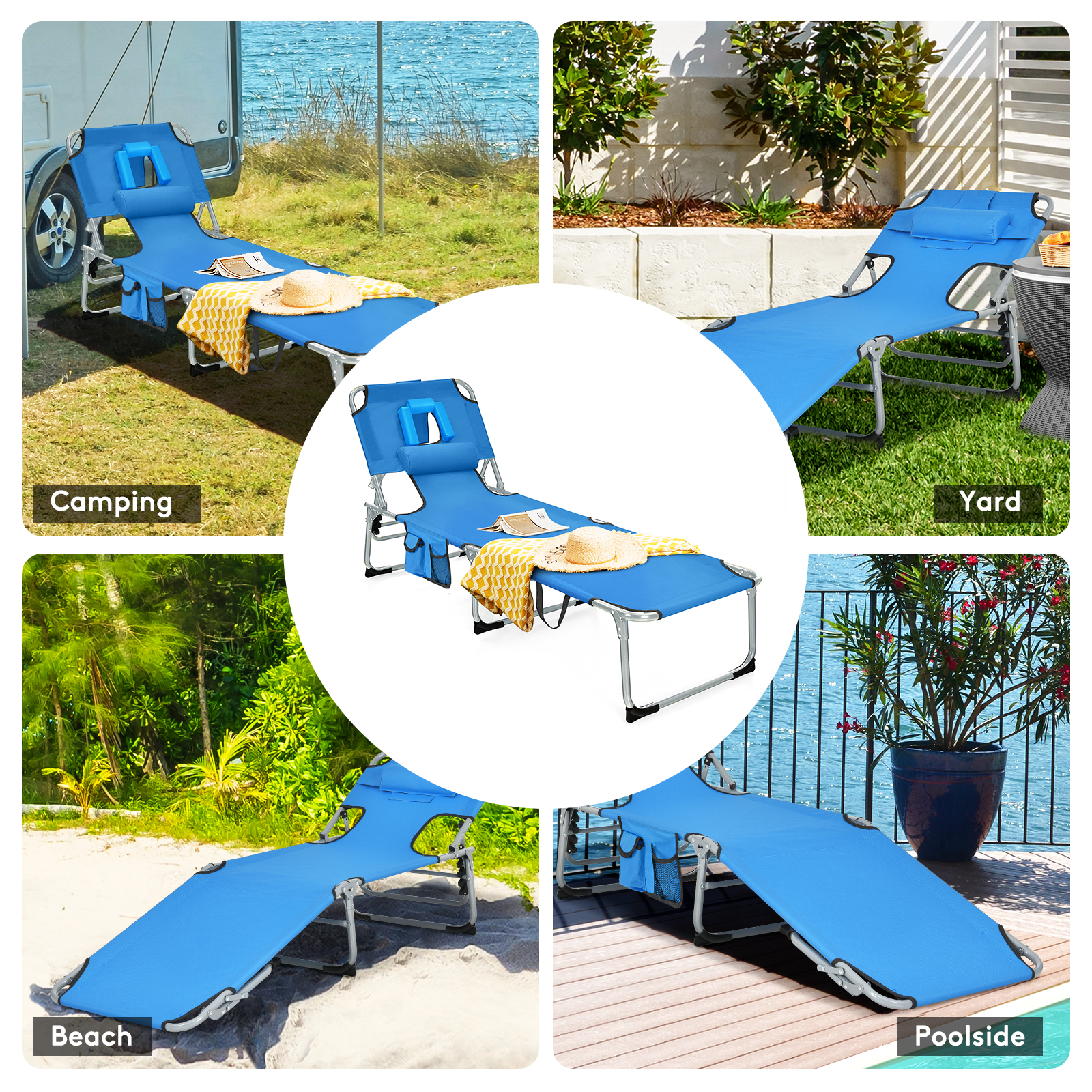 Patiojoy Beach Lounge Chair Reclining Chair with 5 Adjustable Positions - Picture 15 of 40