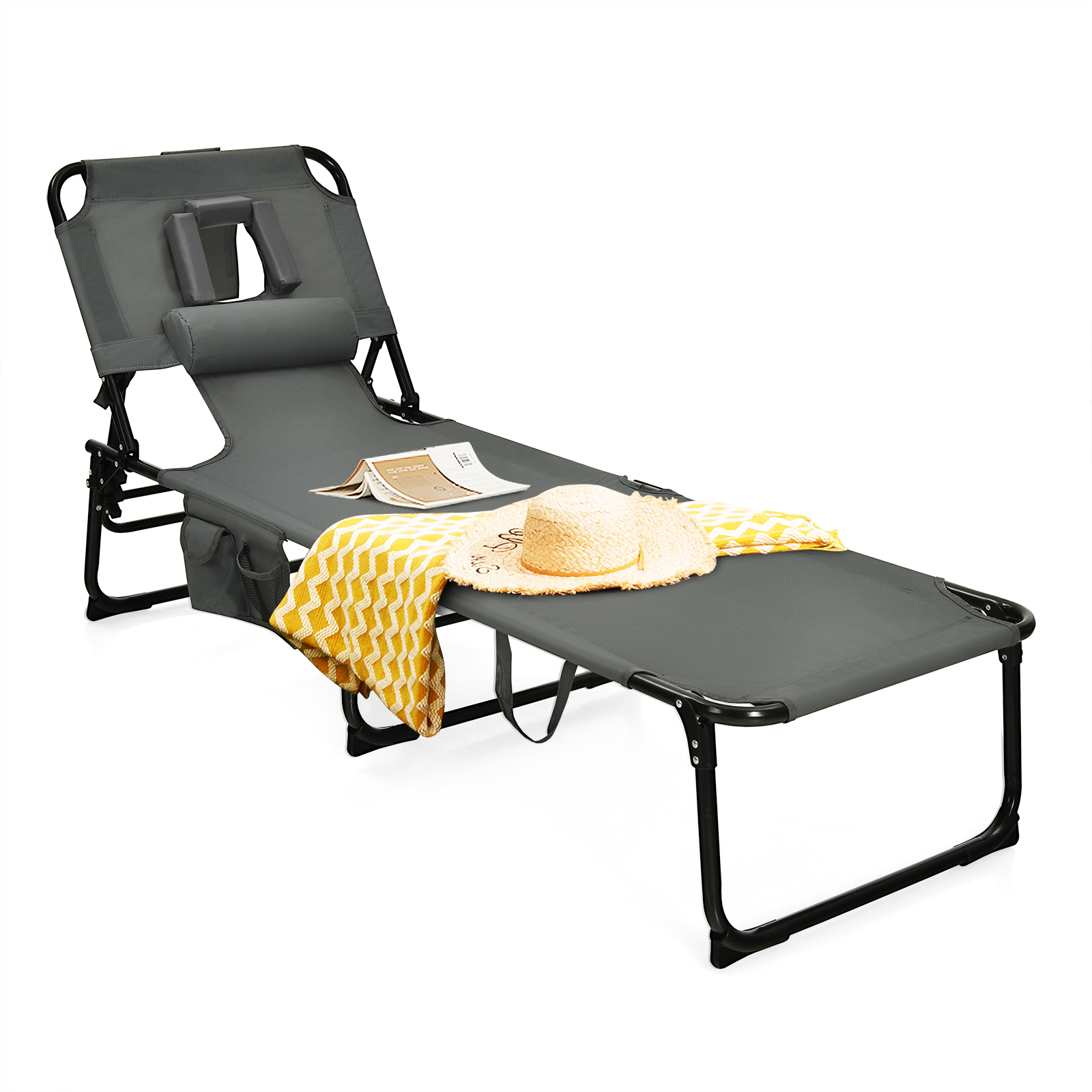 Patiojoy Beach Lounge Chair Reclining Chair with 5 Adjustable Positions - Picture 21 of 40