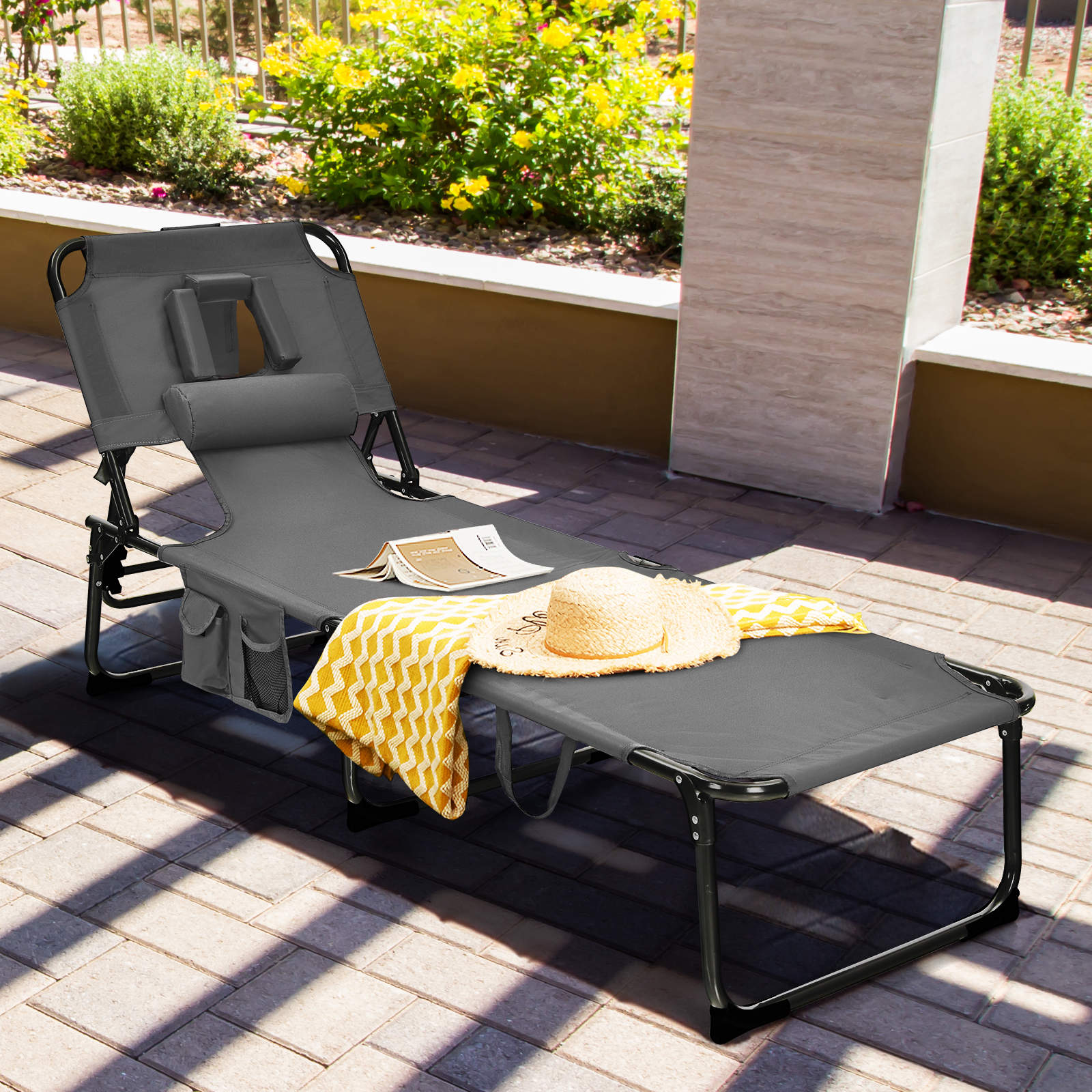 Patiojoy Beach Lounge Chair Reclining Chair with 5 Adjustable Positions - Picture 22 of 40