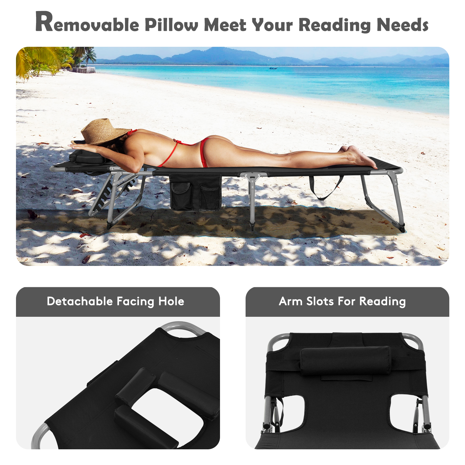 Patiojoy Beach Lounge Chair Reclining Chair with 5 Adjustable Positions - Picture 6 of 40