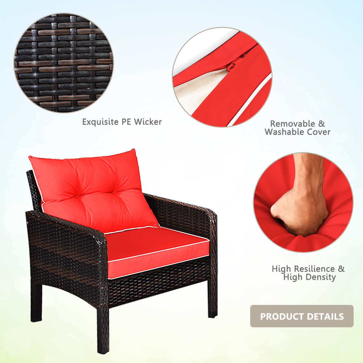 Topbuy 4 PCS Patio Rattan Wicker Loveseat Sofa Coffee Table & Glass Top