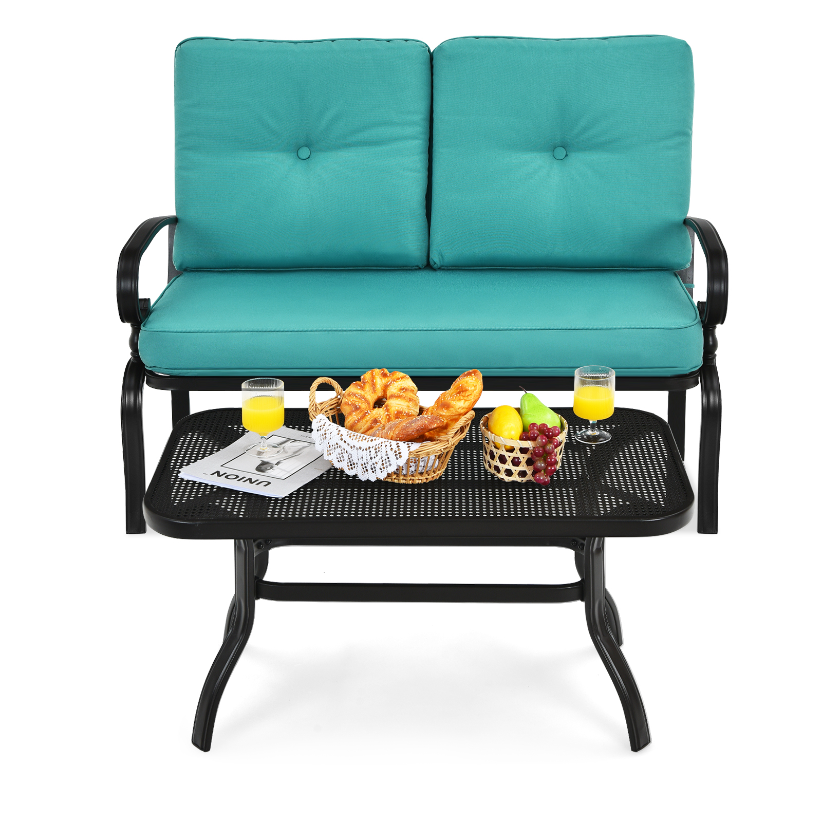 Patiojoy 2PCS Patio Conversation Set Outdoor Loveseat w/Coffee Table & Cushions - Picture 24 of 25