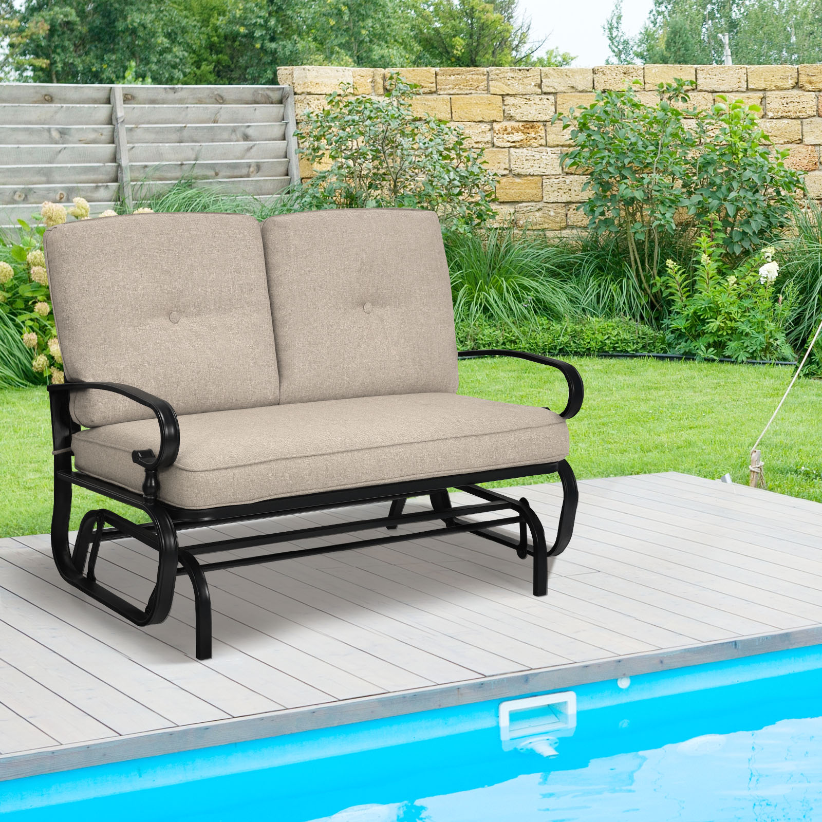 Topbuy 2-Person Outdoor Bench Patio Swing Glider Chair with Cushions Rocking - Picture 12 of 18
