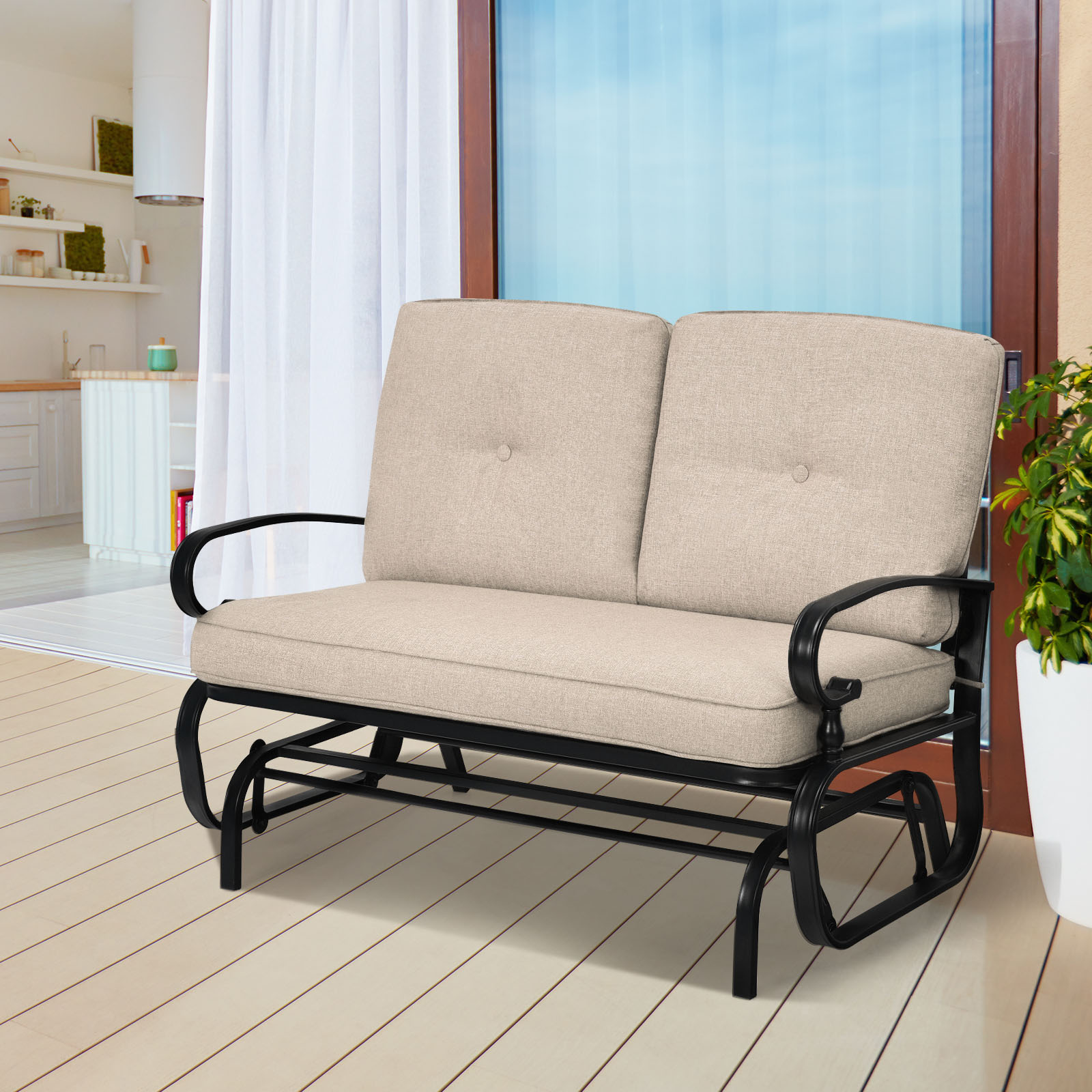 Topbuy 2-Person Outdoor Bench Patio Swing Glider Chair with Cushions Rocking - Picture 13 of 18