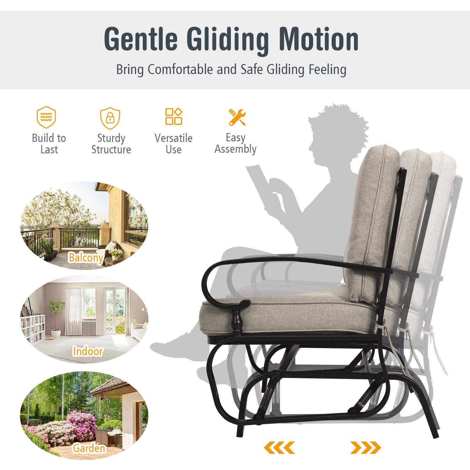 Topbuy 2-Person Outdoor Bench Patio Swing Glider Chair with Cushions Rocking - Picture 15 of 18