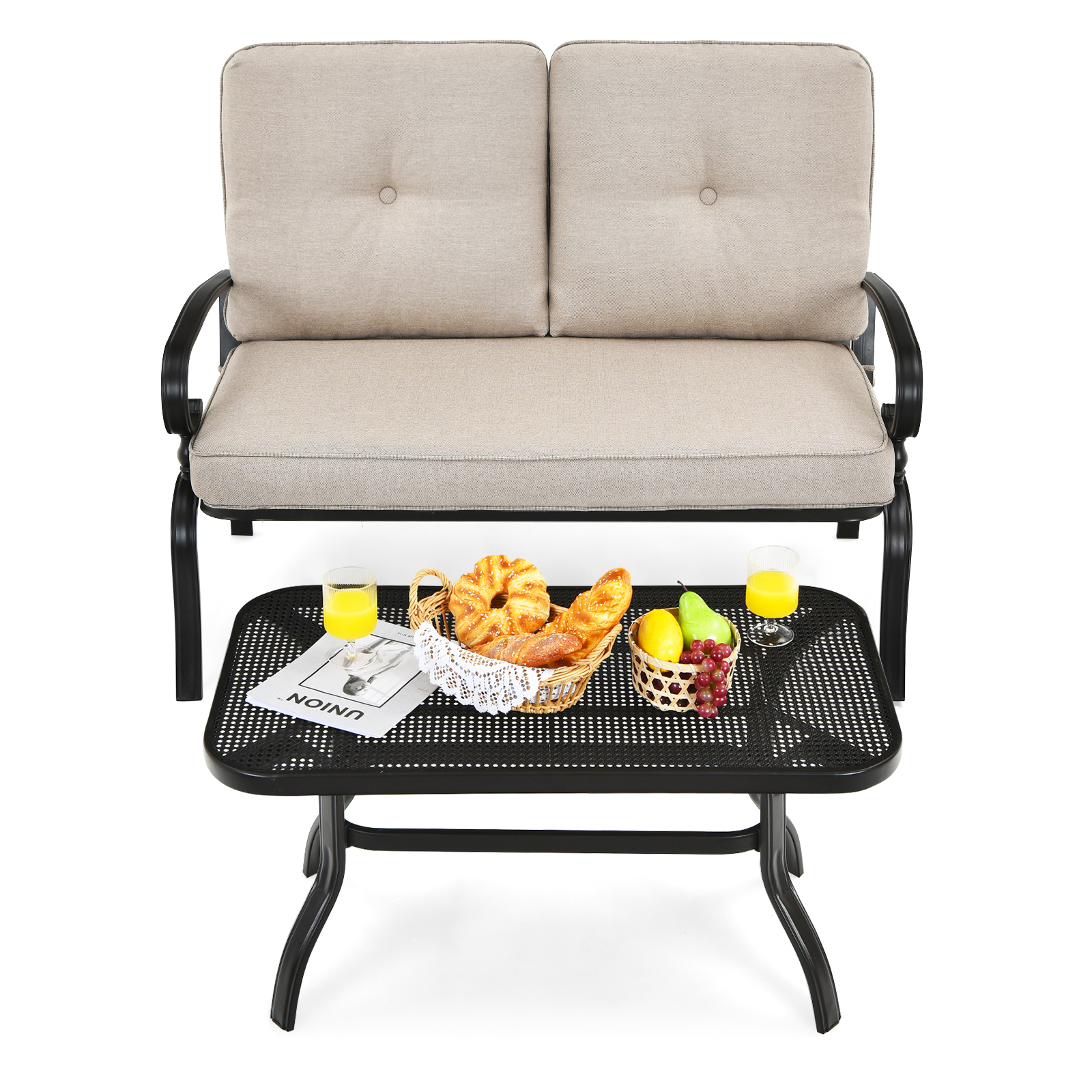 Patiojoy 2PCS Patio Conversation Set Outdoor Loveseat w/Coffee Table & Cushions - Picture 5 of 25