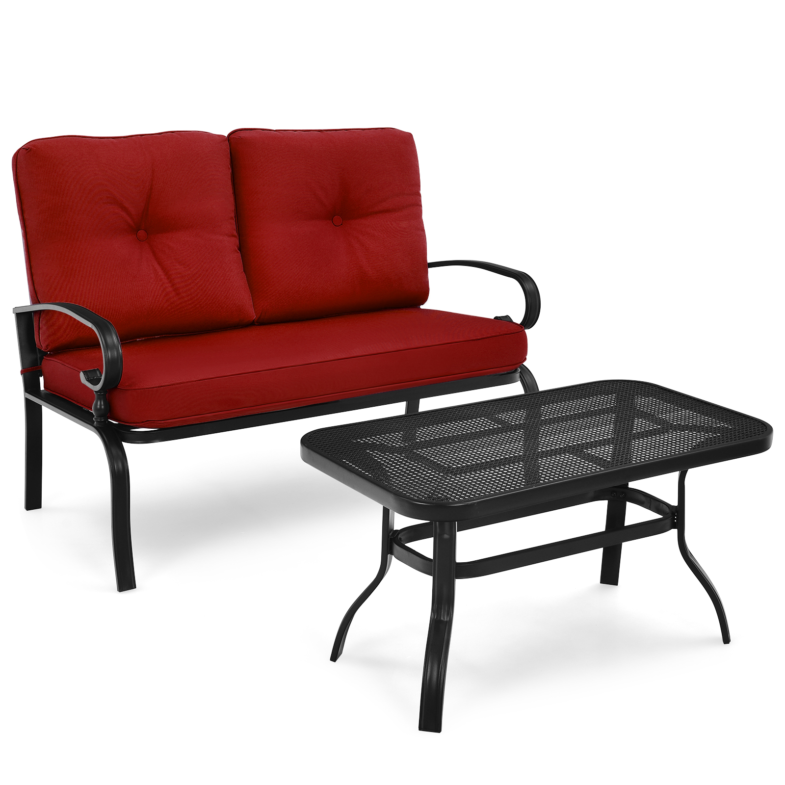 Patiojoy 2PCS Patio Conversation Set Outdoor Loveseat w/Coffee Table & Cushions - Picture 14 of 25