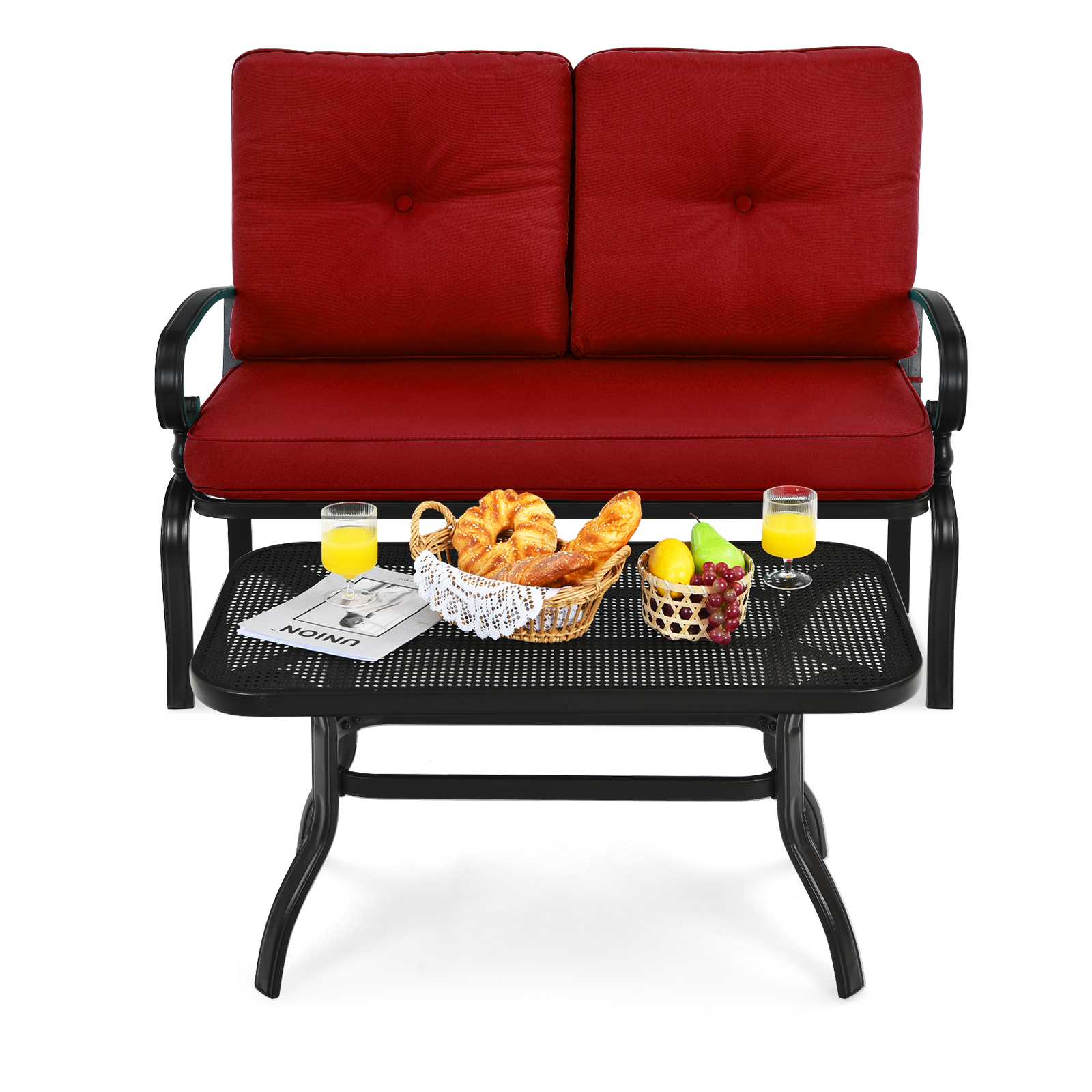 Patiojoy 2PCS Patio Conversation Set Outdoor Loveseat w/Coffee Table & Cushions - Picture 17 of 25