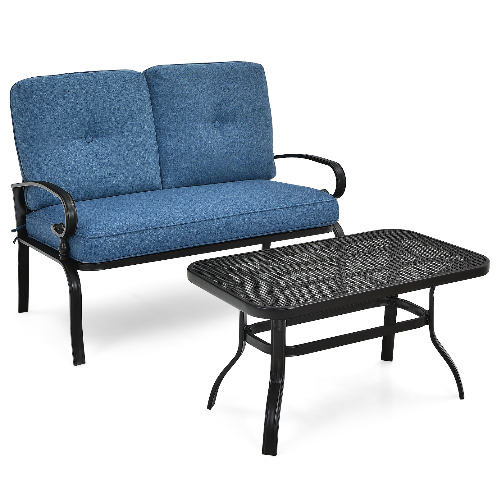 Patiojoy 2PCS Patio Conversation Set Outdoor Loveseat w/Coffee Table & Cushions - Picture 8 of 25