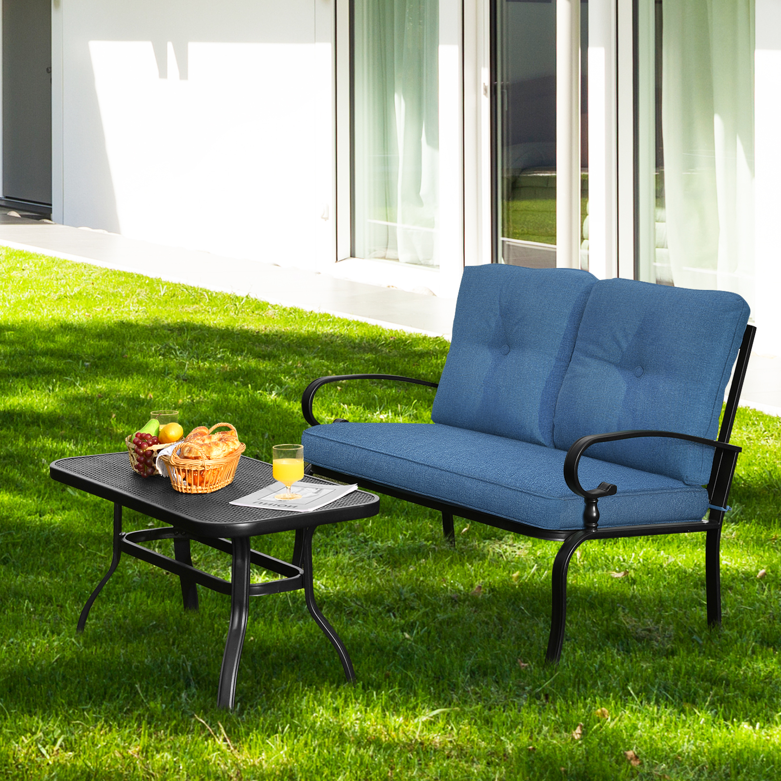 Patiojoy 2PCS Patio Conversation Set Outdoor Loveseat w/Coffee Table & Cushions - Picture 9 of 25
