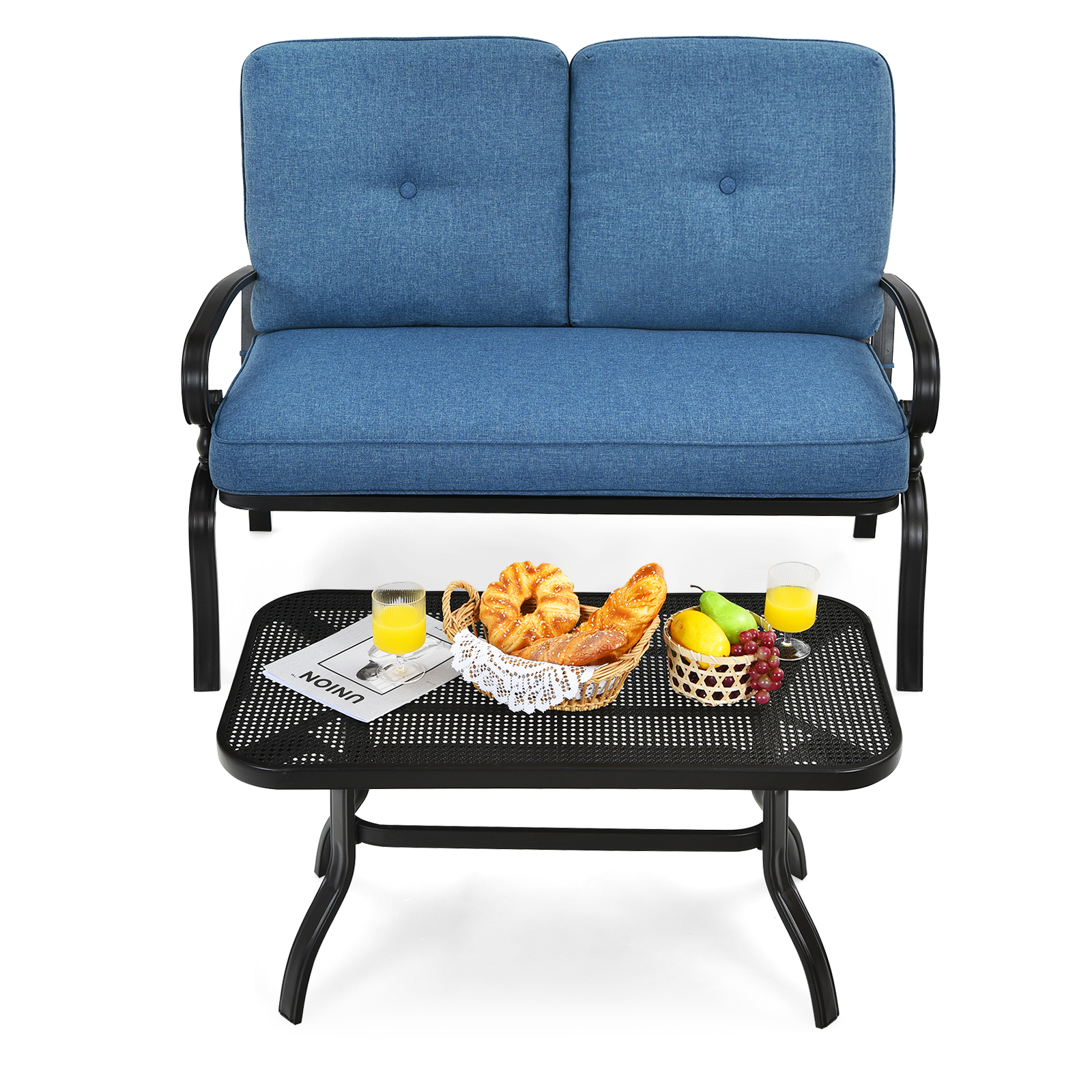 Patiojoy 2PCS Patio Conversation Set Outdoor Loveseat w/Coffee Table & Cushions - Picture 11 of 25